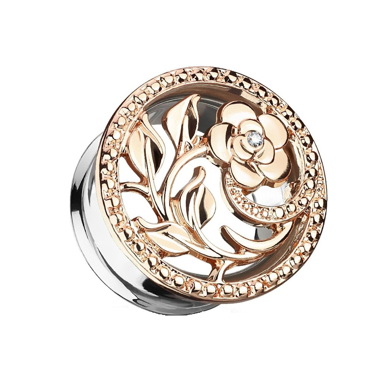 Ohrplug Blumen REBEN ZIRKONIA Ohrpiercing Ohrschmuck Chirurgenstahl Tunnel Sattelverschluss Silber Gold Roségold Clear 6-16mm