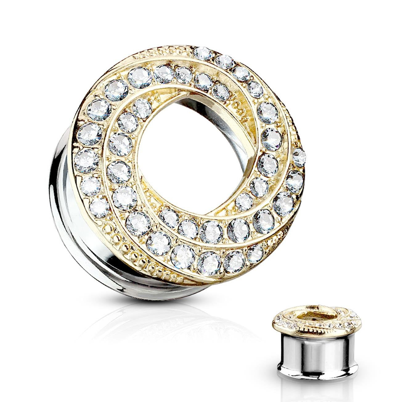 Ohrtunnel Glitzer-Wirbel ZIRKONIA Ohrpiercing Ohrschmuck Chirurgenstahl Plug Sattelverschluss Silber Gold Roségold Clear 6-16mm
