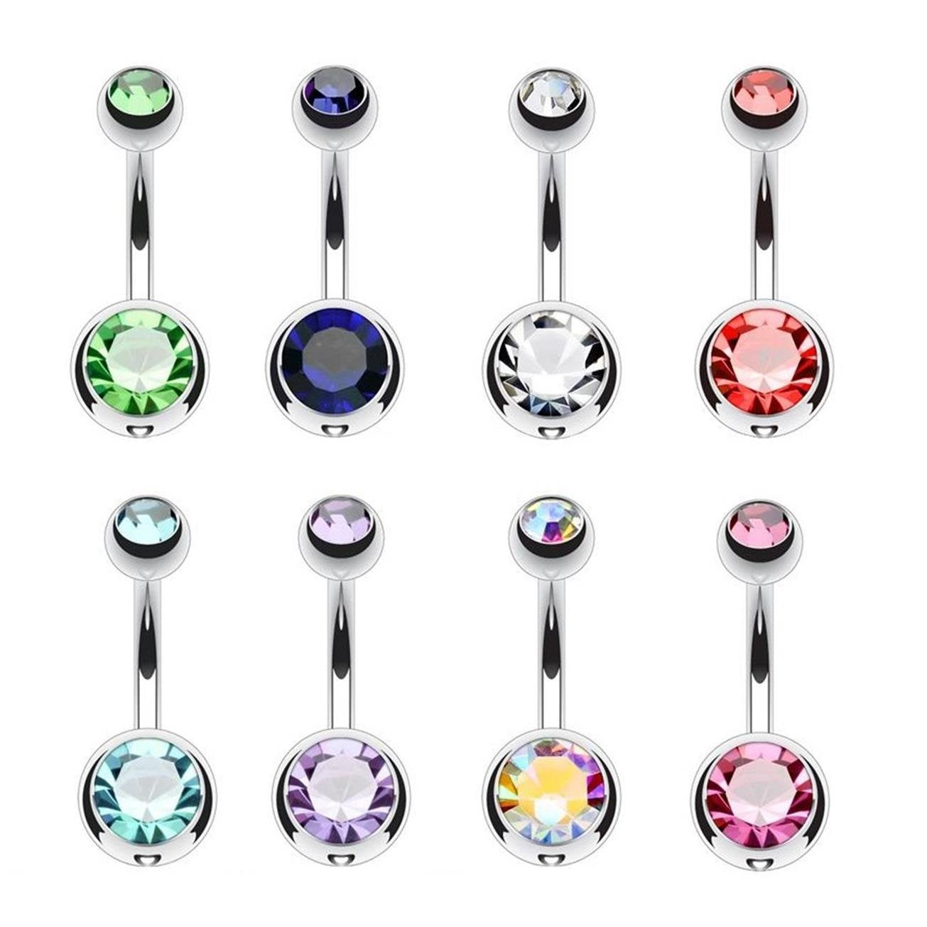 Bauchnabelpiercing 2 ZIRKONIA Nabelpiercing Chirurgenstahl Bananabell Silber Multicolor Stab 1,6/12mm Kugeln 5/8mm