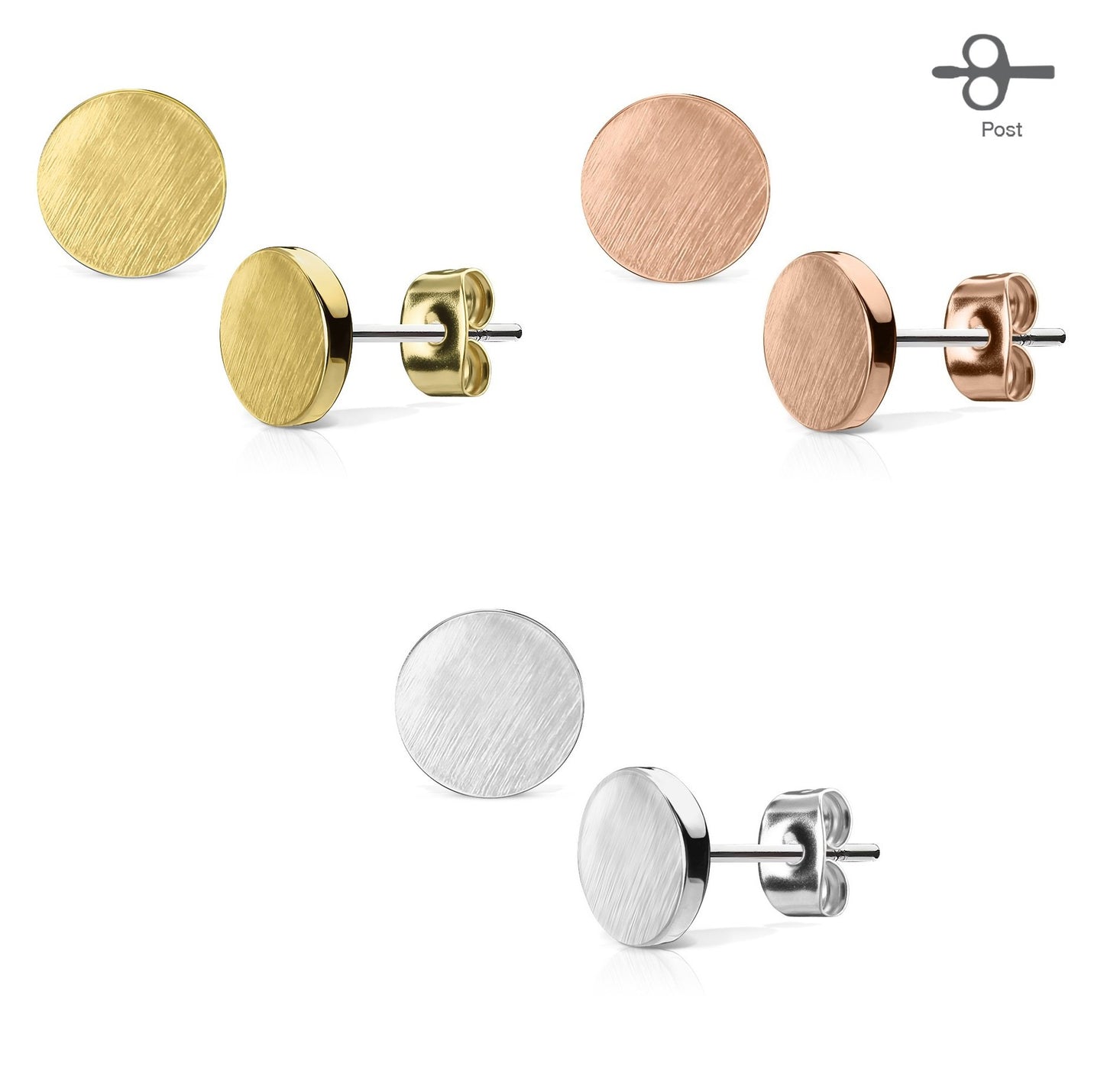 1 Paar Ohringe Ohrringe Set Stecker Edelstahl Chirurgenstahl Rund Round gebürstet Top silber roségold gold