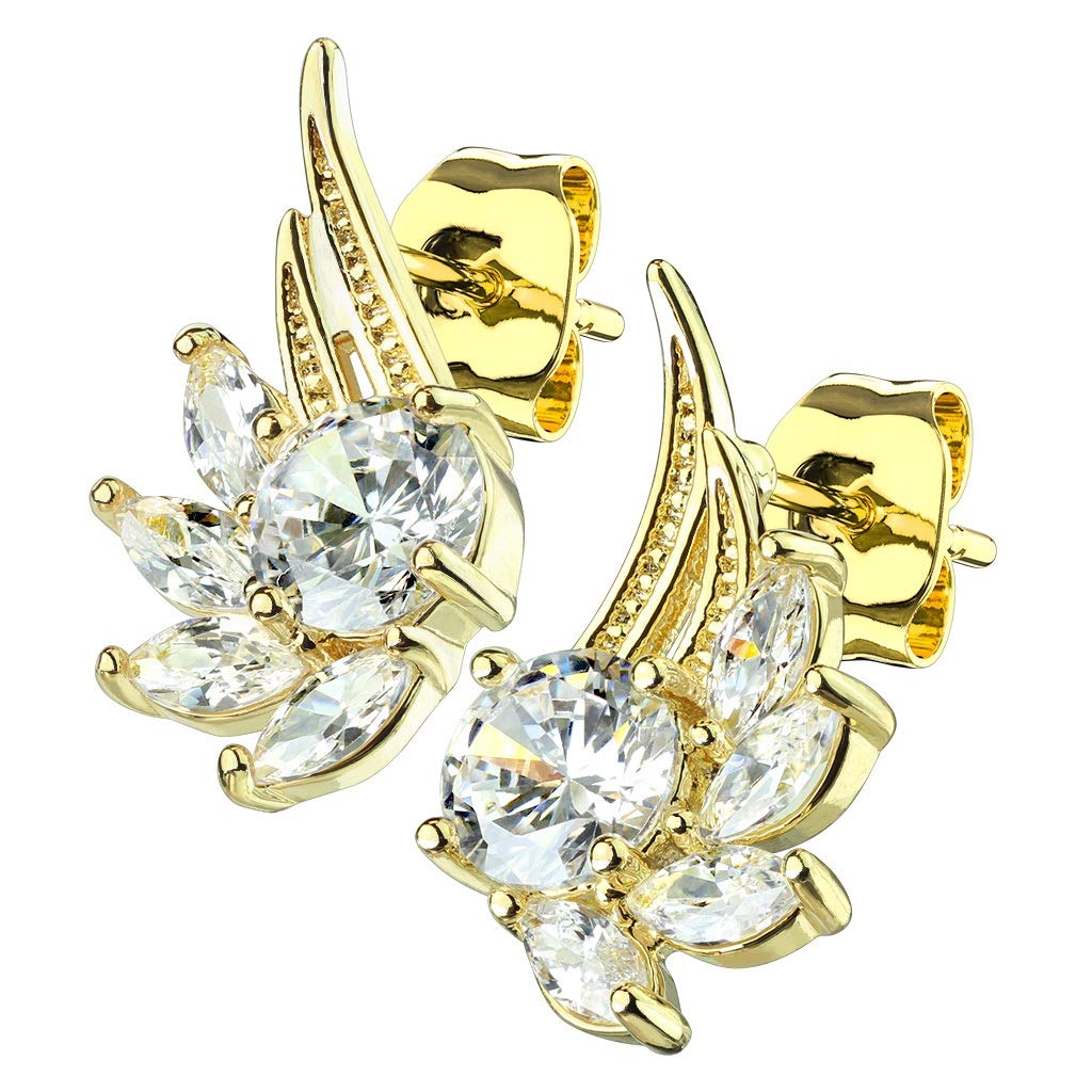 1 Paar ZIRKONIA ENGELS-FLÜGEL Ohringe Ohrringe Schmuck Ohrstecker Chirurgenstahl Silber Gold Roségold Multicolor