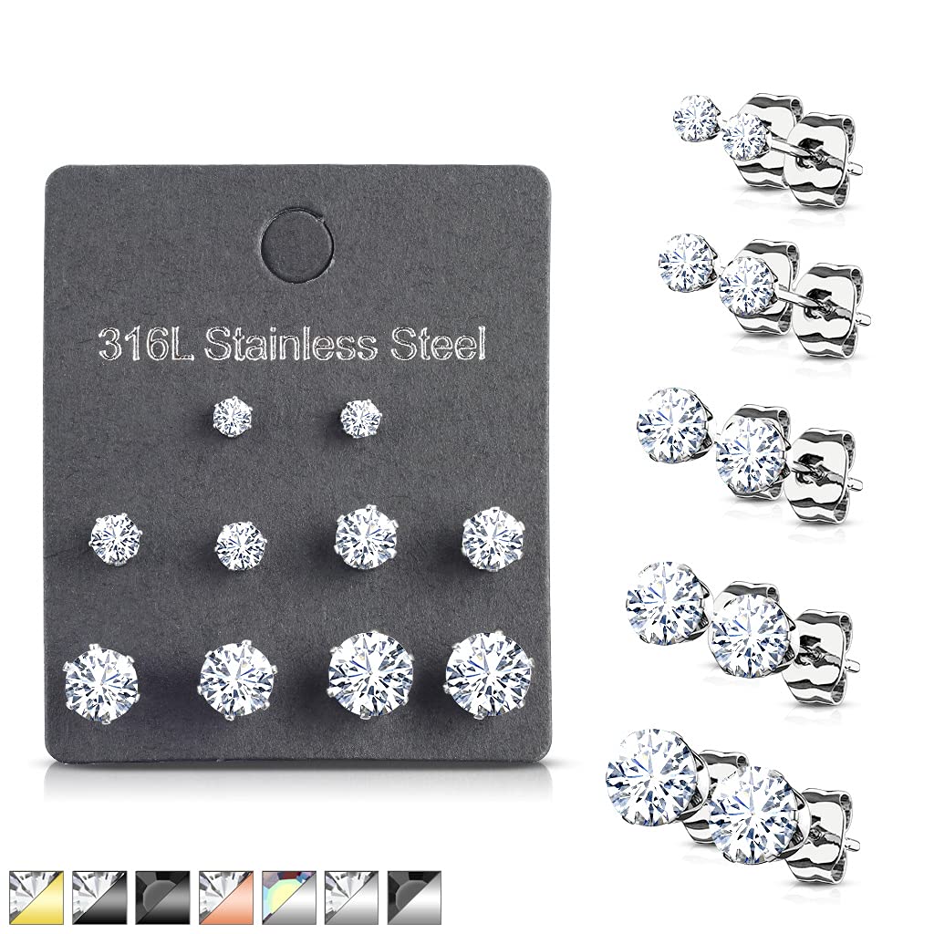 5 Paar Ohringe Runder Zirkonia 3mm 4mm 5mm 6mm 7mm Ohrringe Ohrstecker Chirurgenstahl Silber Gold Schwarz