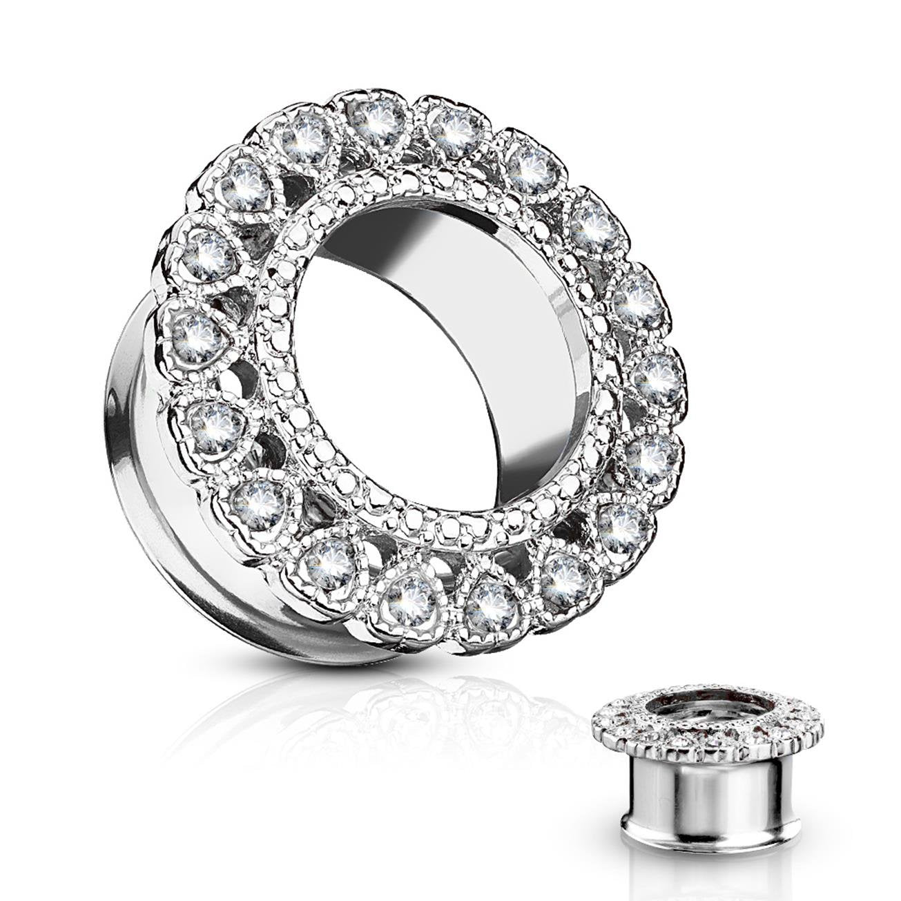 Ohrtunnel Herz-Kranz ZIRKONIA Ohrpiercing Ohrschmuck Chirurgenstahl Plug Sattelverschluss Silber Gold Roségold Clear 6-16mm