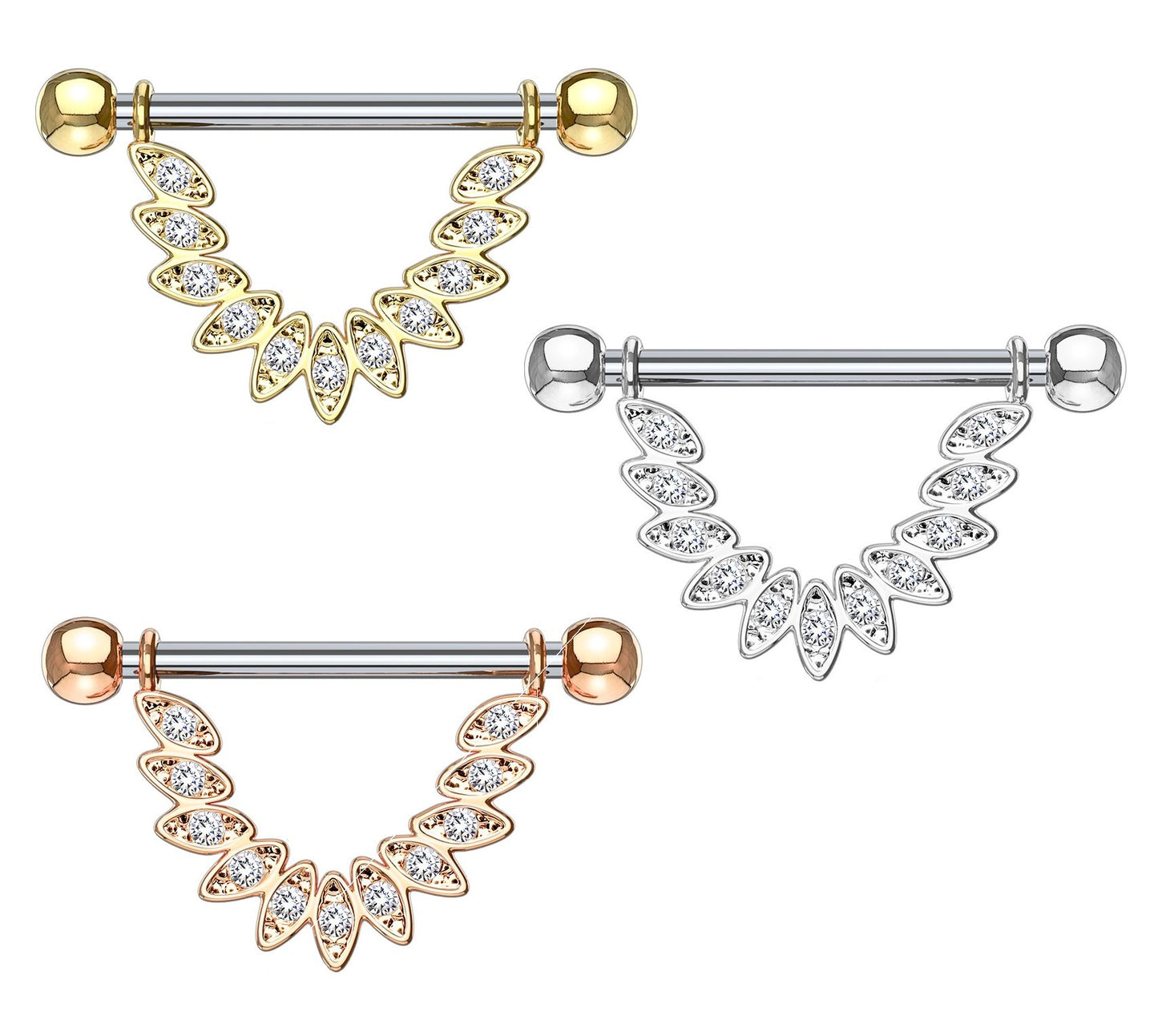 Federn Brustwarzenpiercing Intimpiercing Brustpiercing Nippelpiercing Edelstahl ZIRKONIA Clear Gold Silber ROSÈGOLD 1,6mm 14mm