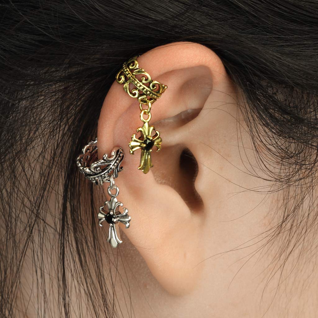 Ohrklemme KELTISCHES HERZ FLEUR DE LIS Kreuz Anhänger Ohrringe Ohrclip Fake-Piercing Messing Silber Gold