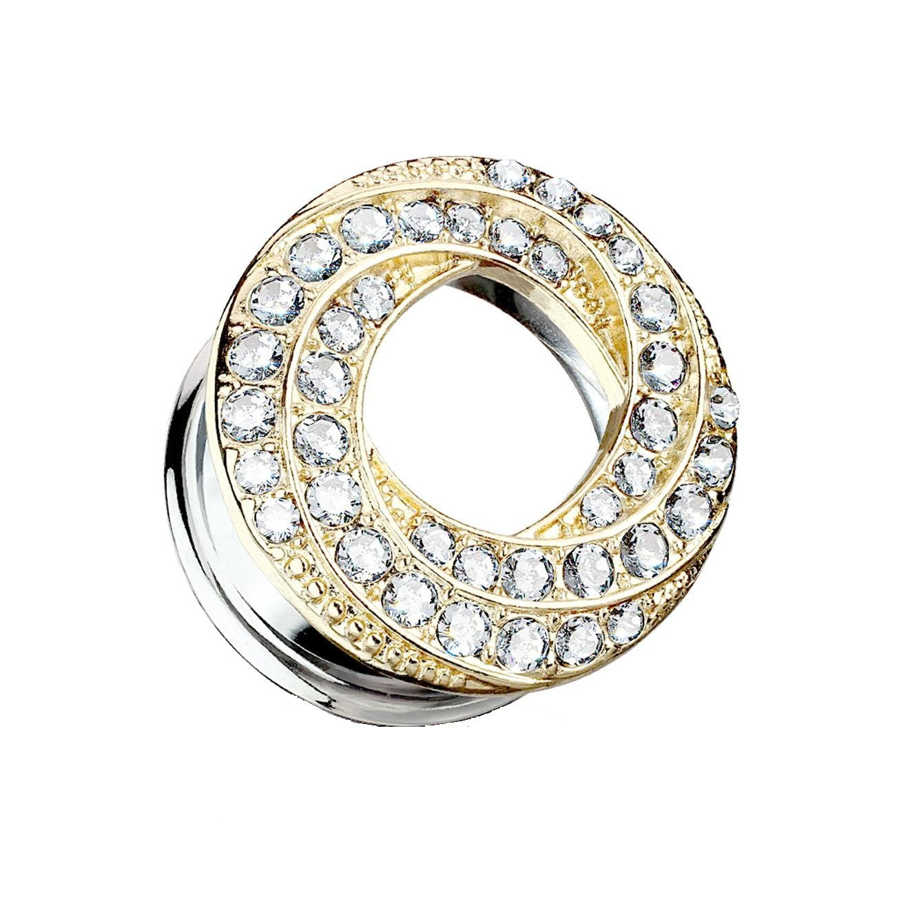 Ohrtunnel Glitzer-Wirbel ZIRKONIA Ohrpiercing Ohrschmuck Chirurgenstahl Plug Sattelverschluss Silber Gold Roségold Clear 6-16mm