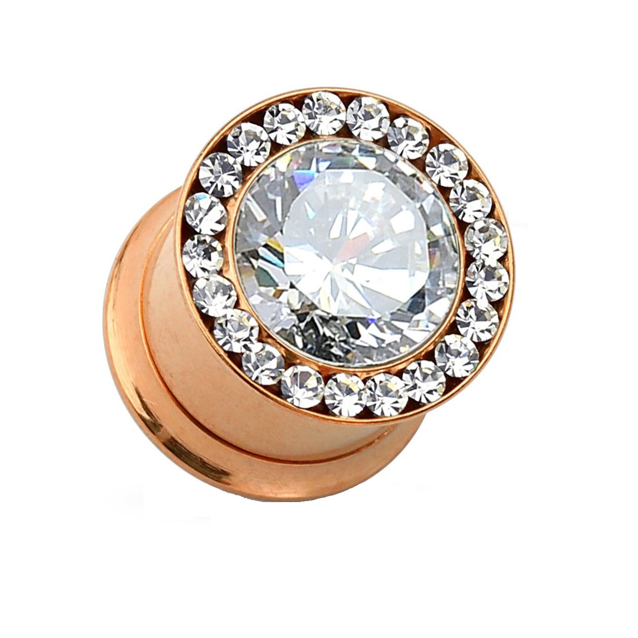 Ohrplug GROSSER ZIRKONIA Ohrpiercing Ohrschmuck Chirurgenstahl Tunnel Schraubverschluss Gold Schwarz Roségold Silber 6-12mm
