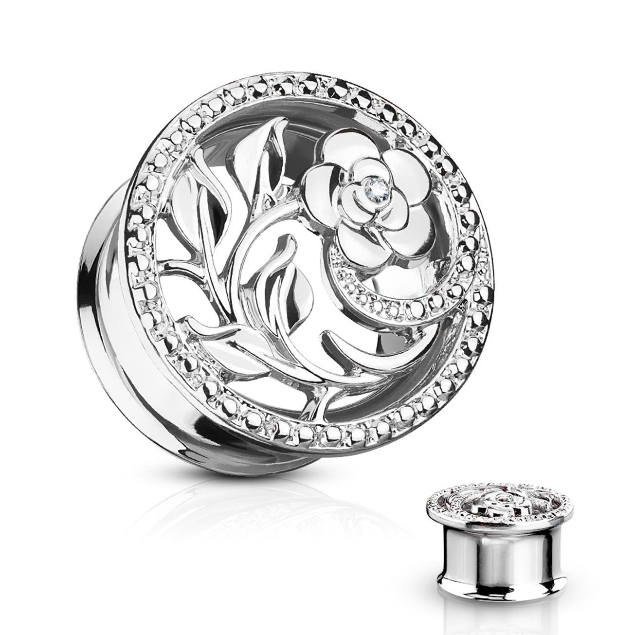 Ohrplug Blumen REBEN ZIRKONIA Ohrpiercing Ohrschmuck Chirurgenstahl Tunnel Sattelverschluss Silber Gold Roségold Clear 6-16mm
