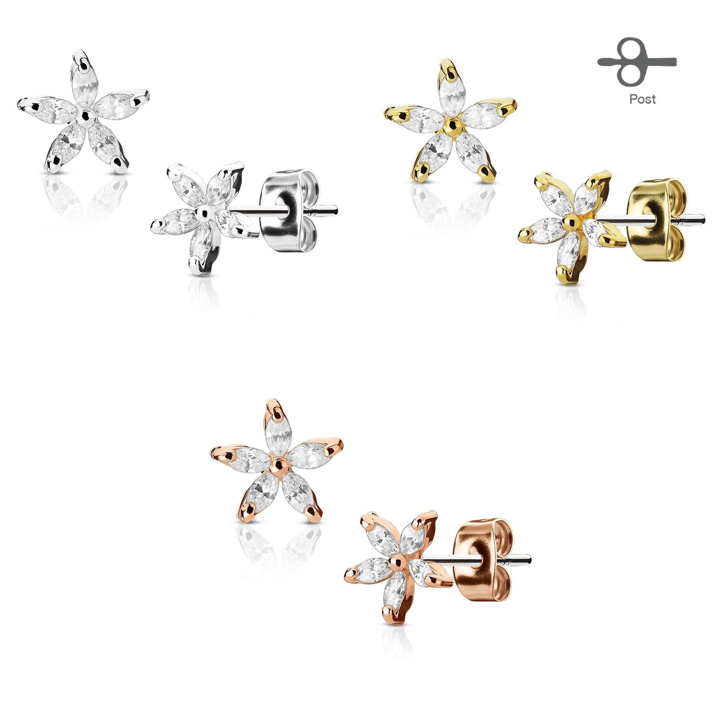 1 Paar Ohringe Ohrringe Set Stecker Edelstahl Chirurgenstahl Marquise Bluetenblatt clear Zirkonia gold silber roségold