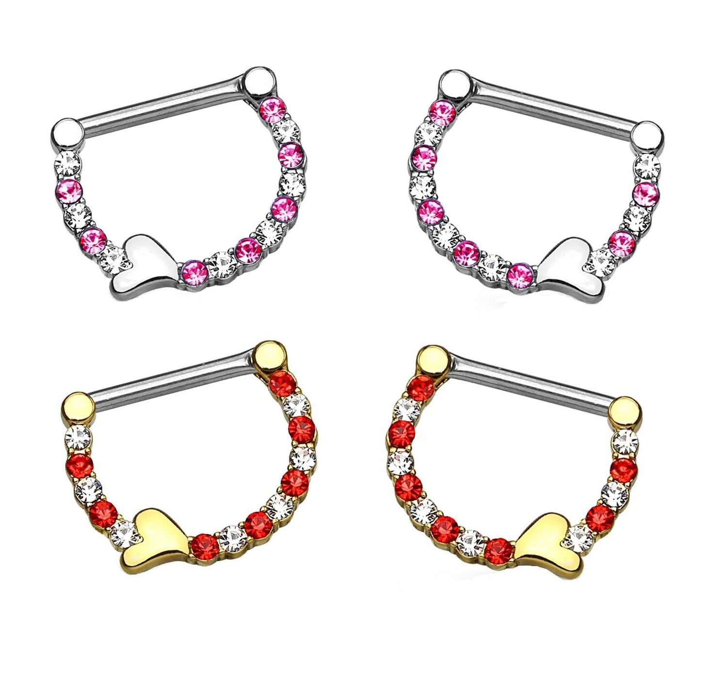 Brustwarzenpiercing 1 Paar ZIRKONIA HALBKREIS Herz Brustpiercing Intimpiercing Edelstahl Silber Gold Stab 1,6mm 12mm