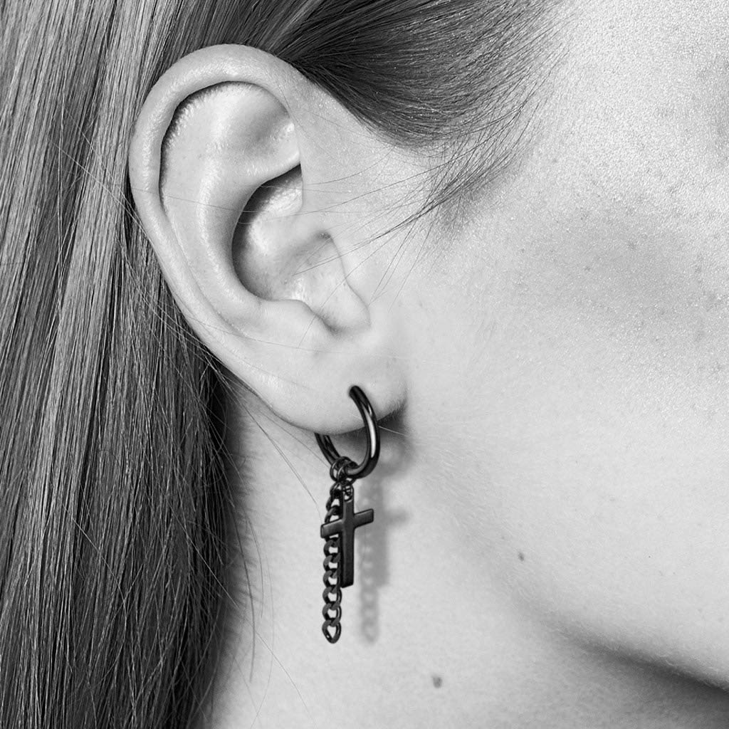 1 Paar Damen CREOLEN KREUZ KETTEN ANHÄNGER Ohrringe Ohrstecker Chirurgenstahl Multicolor