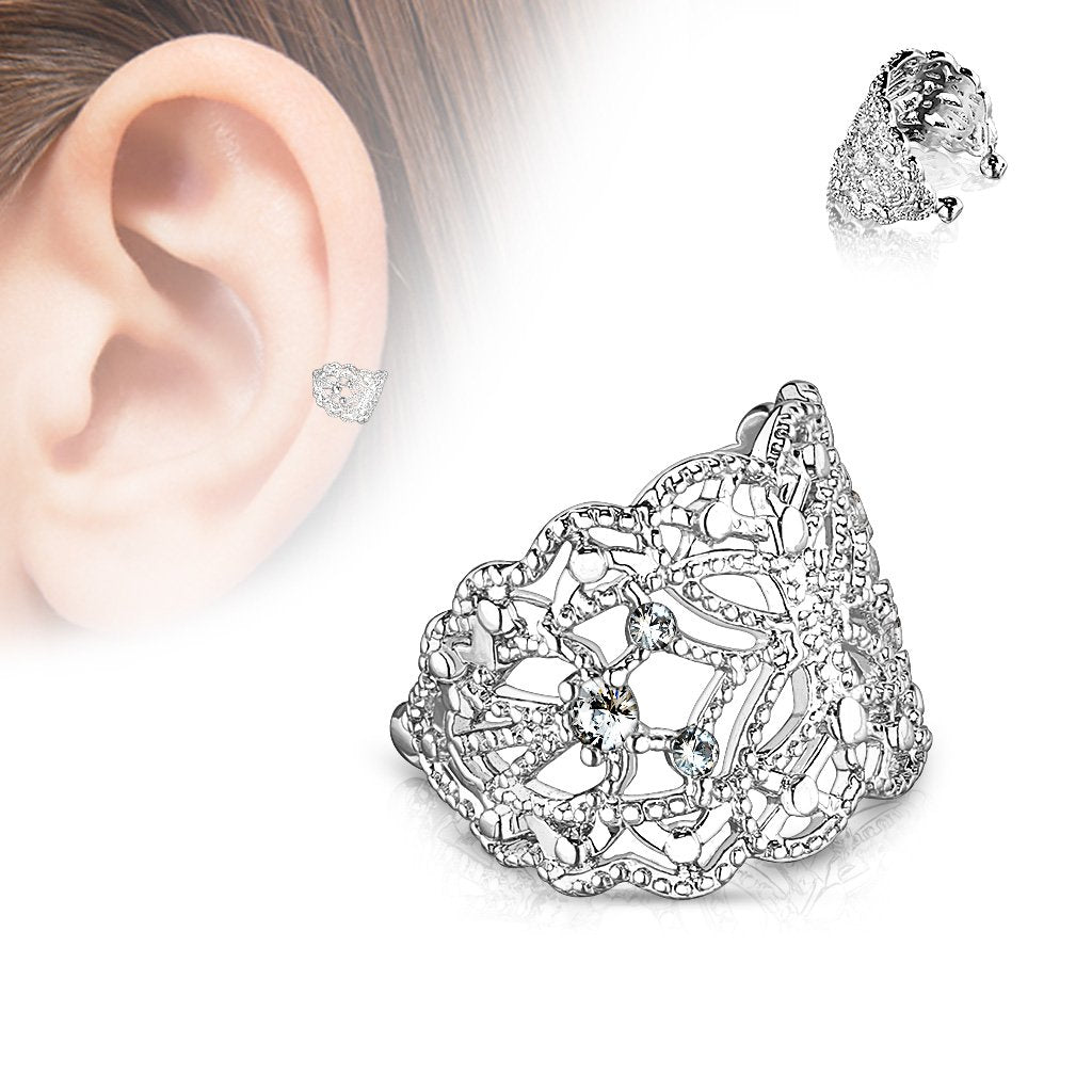 Ohrklemme FILIGRANER SCHMETTERLING ZIRKONIA clear Ohrringe Ohrclip Fake-Piercing Messing Silber