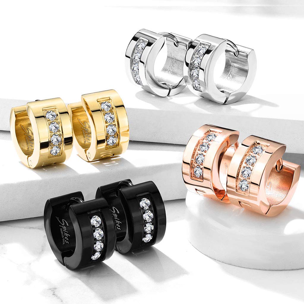 1 Paar Damen CREOLEN 4 Zirkonia Clear Ohrringe Ohrstecker Chirurgenstahl Gold Schwarz Silber Roségold 7mm