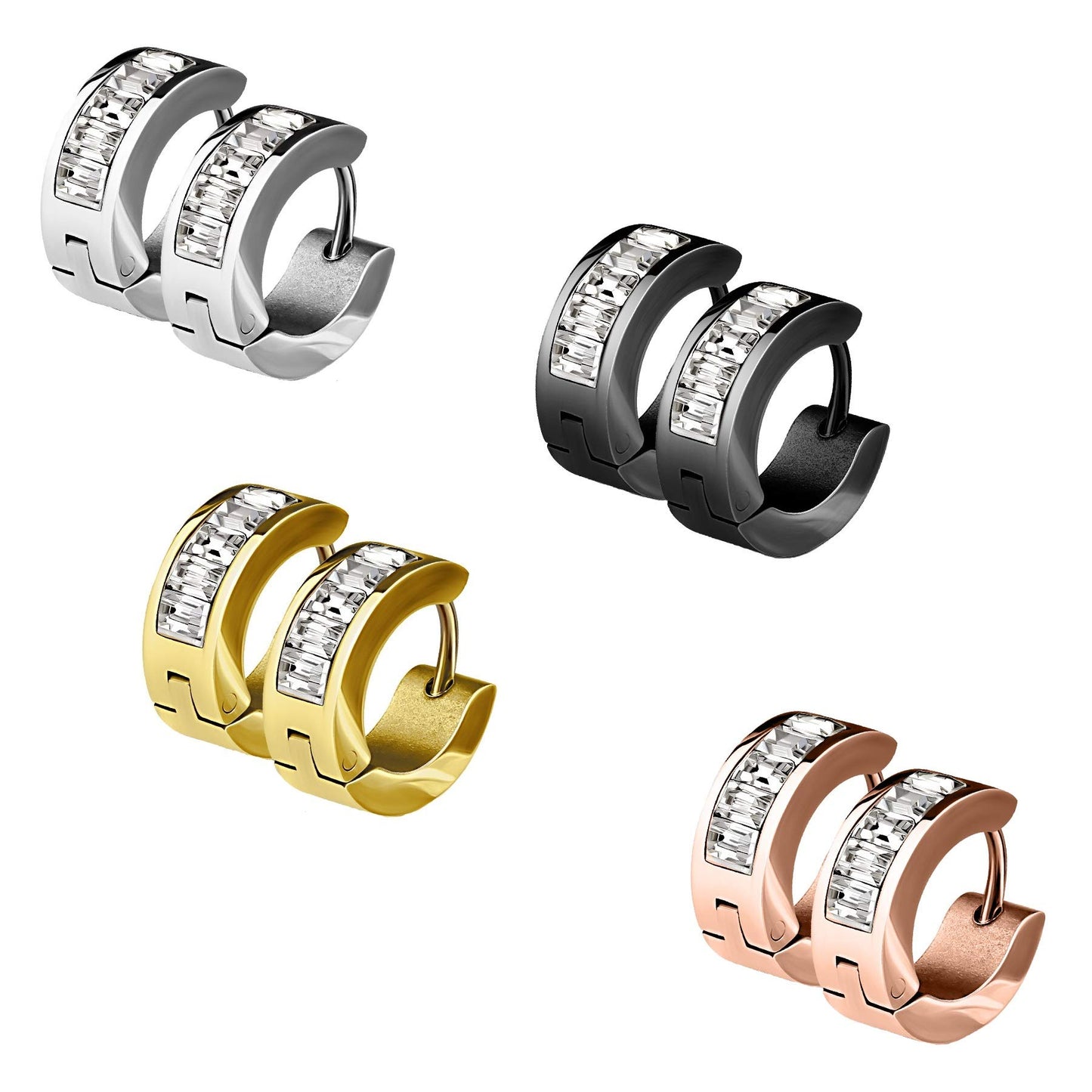 Damen 1 Paar Creolen KRISTALL-BAND Ohrringe Schmuck Ohrstecker Chirurgenstahl Multicolor