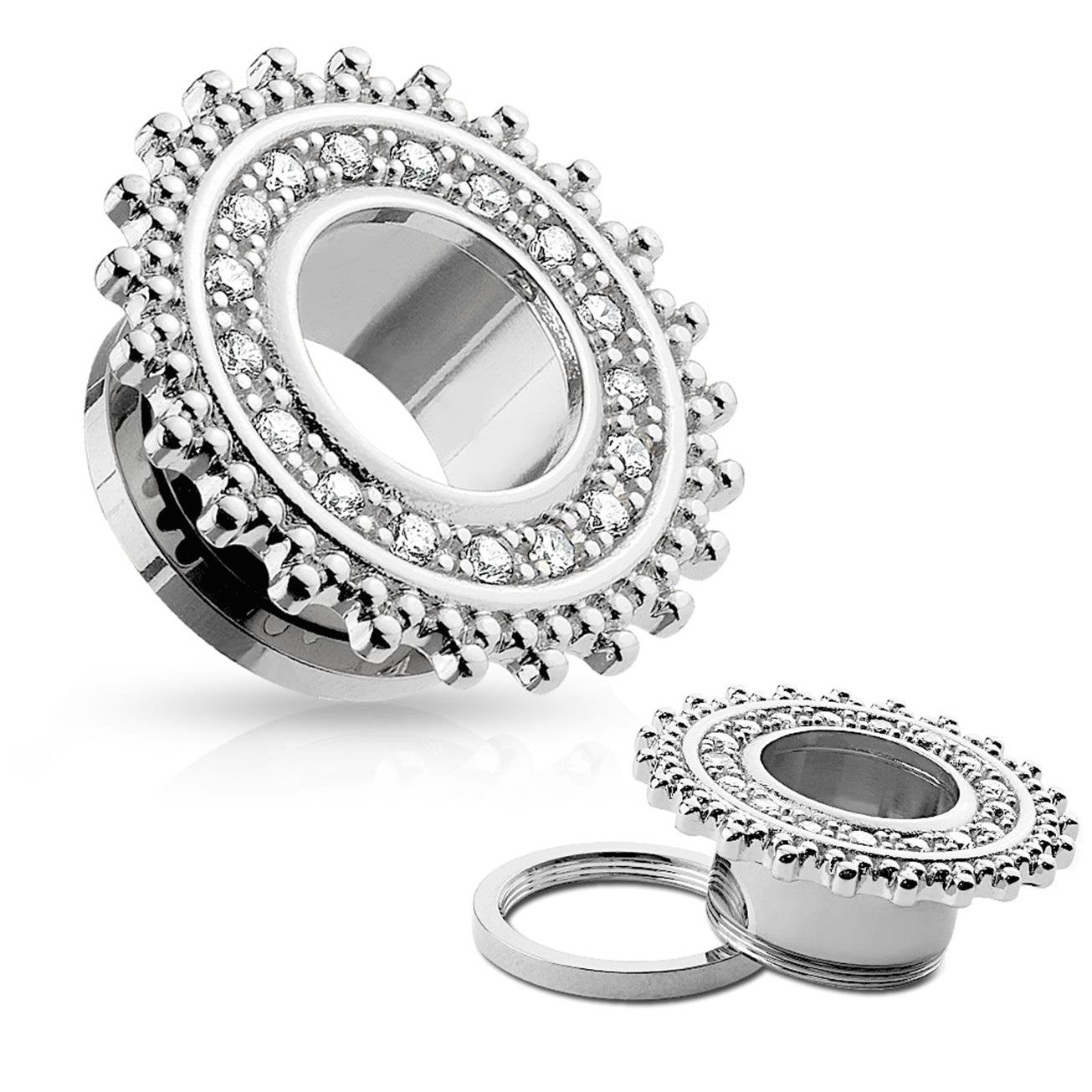 Ohrtunnel ZIRKONIA TRIBAL Schild Ohrpiercing Ohrschmuck Chirurgenstahl Plug Schraubverschluss Silber Gold Clear 6-16mm
