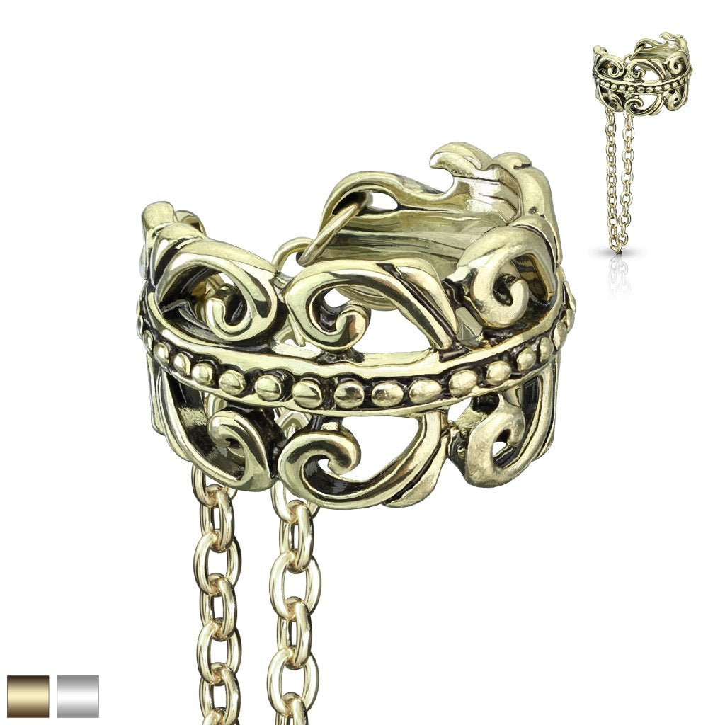 Ohrklemme KELTISCHES HERZ KETTEN-ANHÄNGER Ohrringe Ohrclip Fake-Piercing Messing Silber Gold