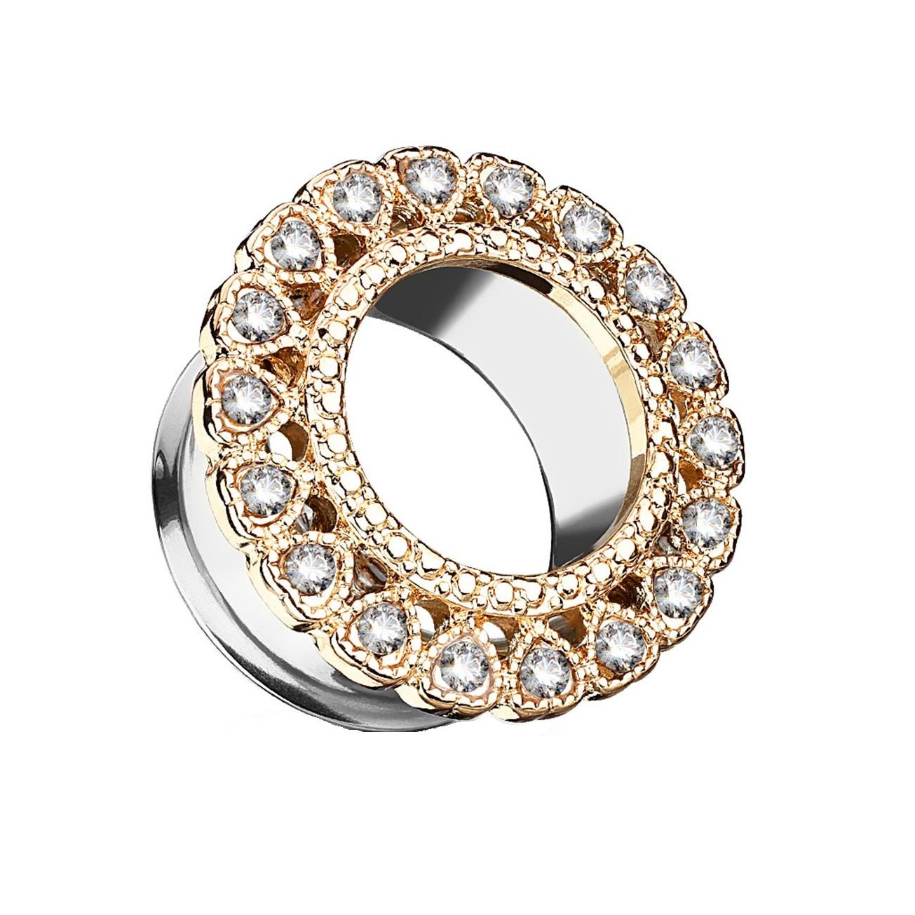 Ohrtunnel Herz-Kranz ZIRKONIA Ohrpiercing Ohrschmuck Chirurgenstahl Plug Sattelverschluss Silber Gold Roségold Clear 6-16mm