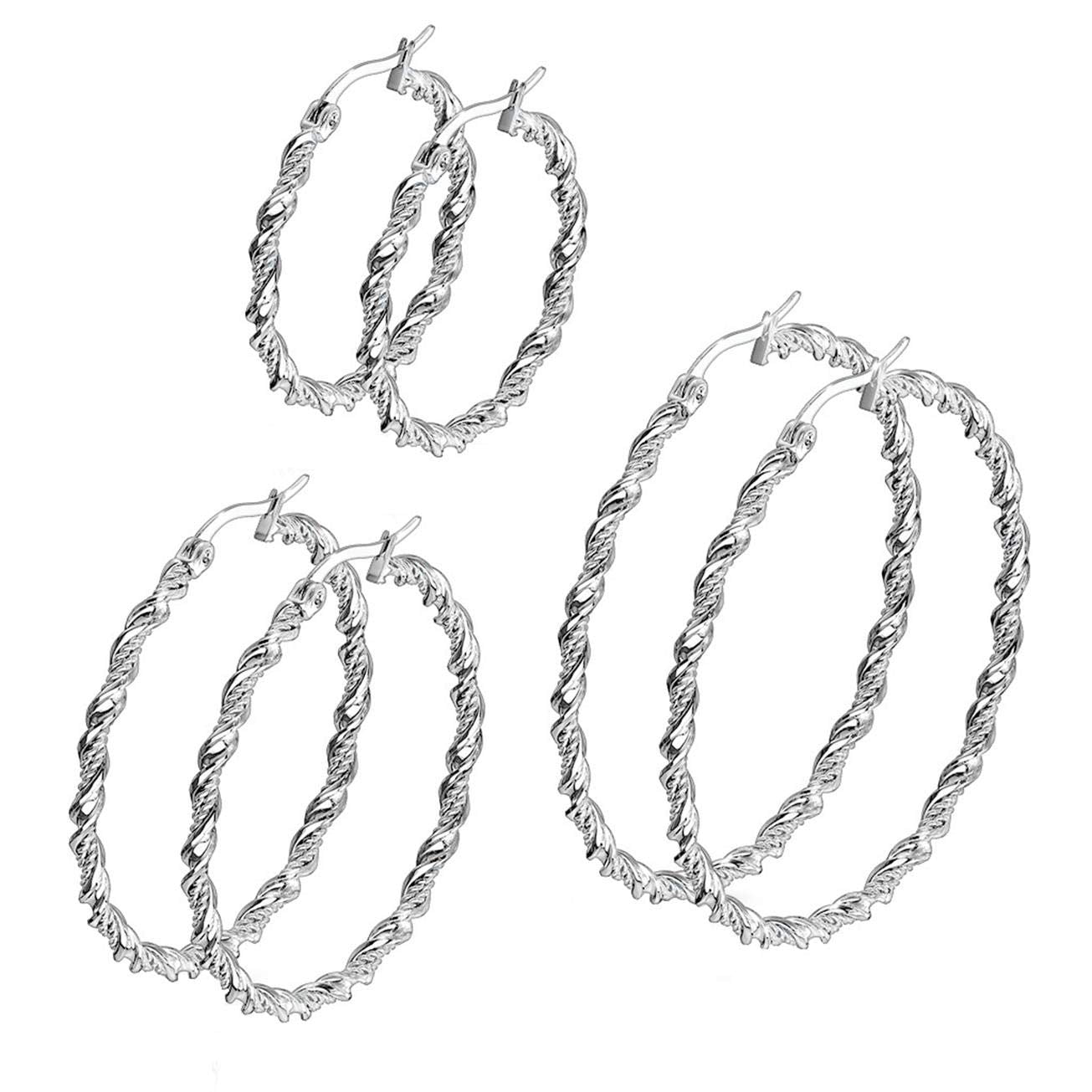 1 Paar Damen CREOLEN FLECHT-DESIGN Ohrringe Ohrstecker Chirurgenstahl Silber 30/40/50mm