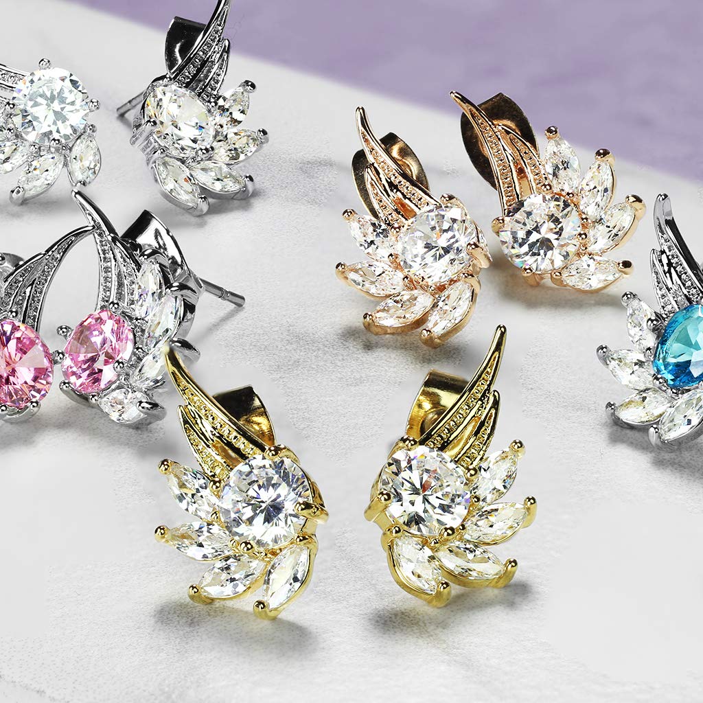 1 Paar ZIRKONIA ENGELS-FLÜGEL Ohringe Ohrringe Schmuck Ohrstecker Chirurgenstahl Silber Gold Roségold Multicolor