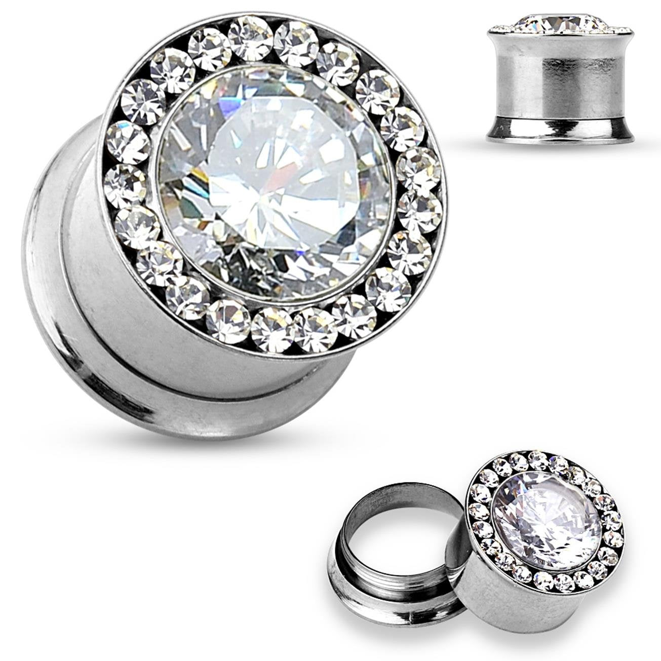 Ohrplug GROSSER ZIRKONIA Ohrpiercing Ohrschmuck Chirurgenstahl Tunnel Schraubverschluss Gold Schwarz Roségold Silber 6-12mm