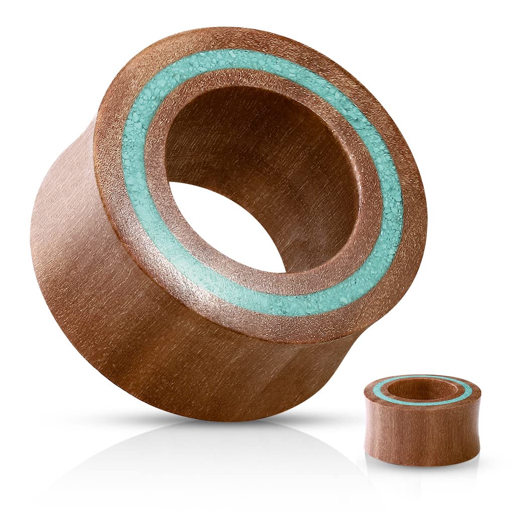 Ohrtunnel Sawo Holz Rand Türkis Ohrpiercing Ohrschmuck Plug Sattelverschluss 8-25mm