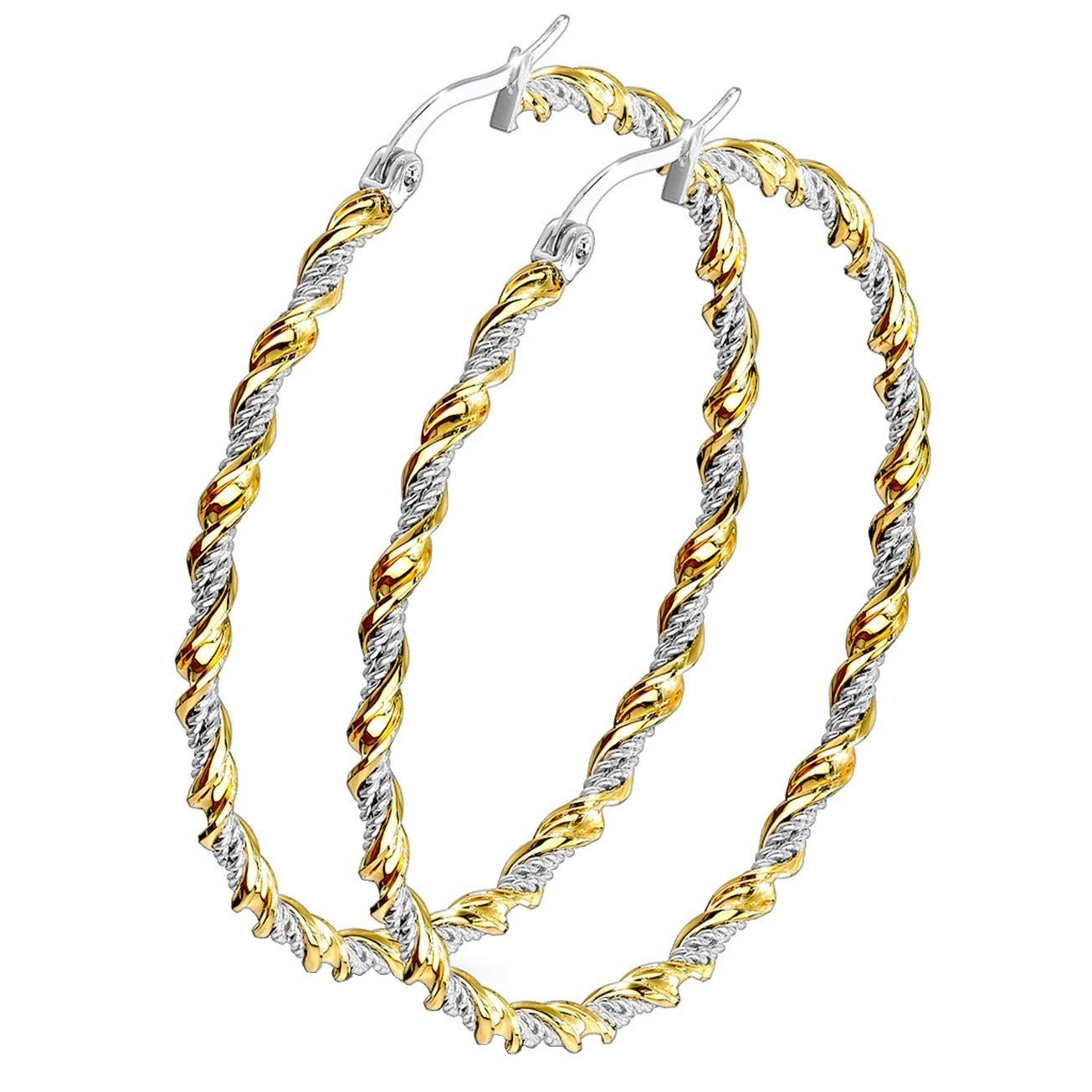 1 Paar Damen CREOLEN FLECHT-DESIGN Ohrringe Ohrstecker Chirurgenstahl Gold Silber 30/40/50mm