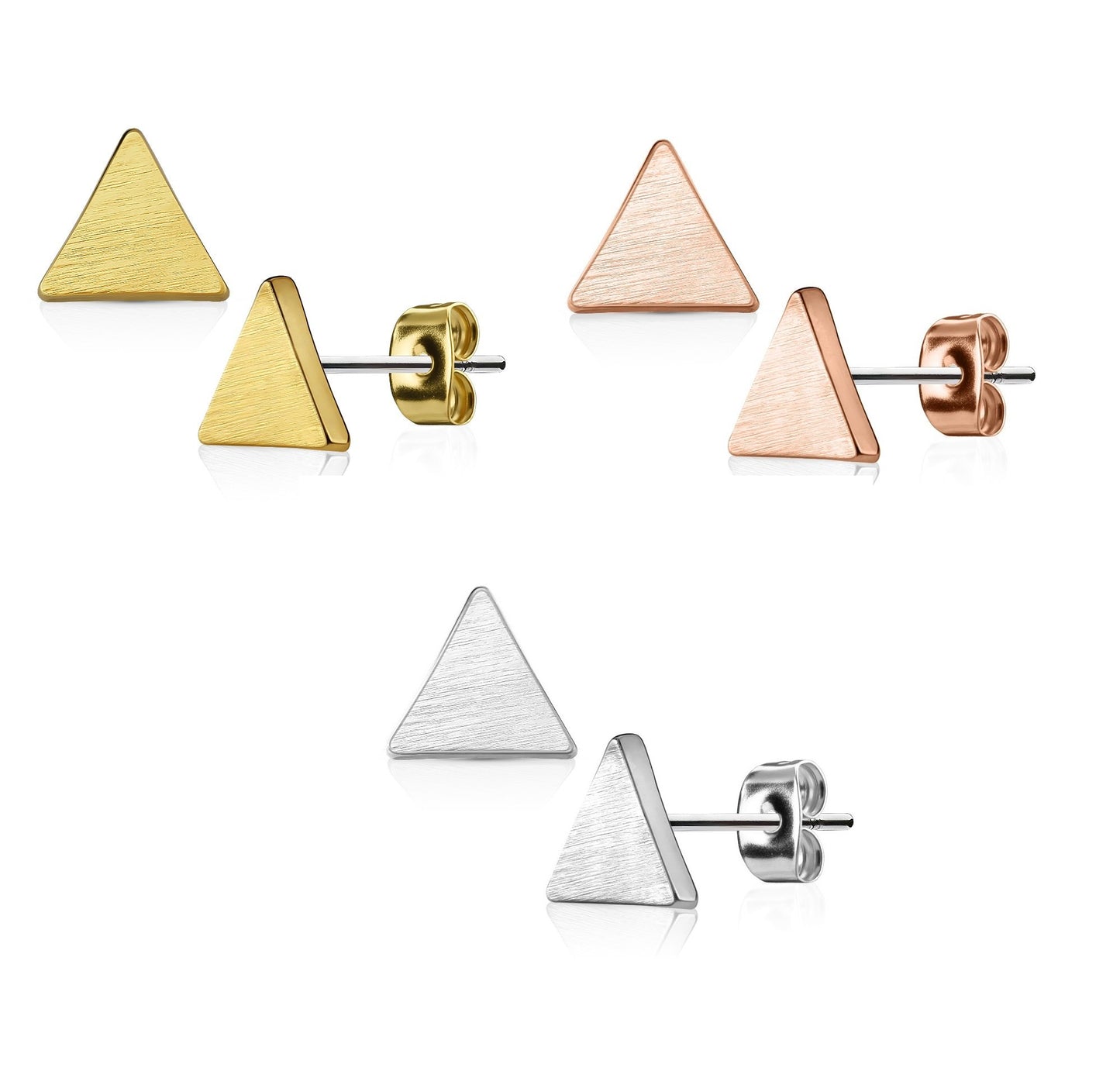 1 Paar Ohrringe Set Stecker Edelstahl Chirurgenstahl Dreieck gebürstet silber roségold gold