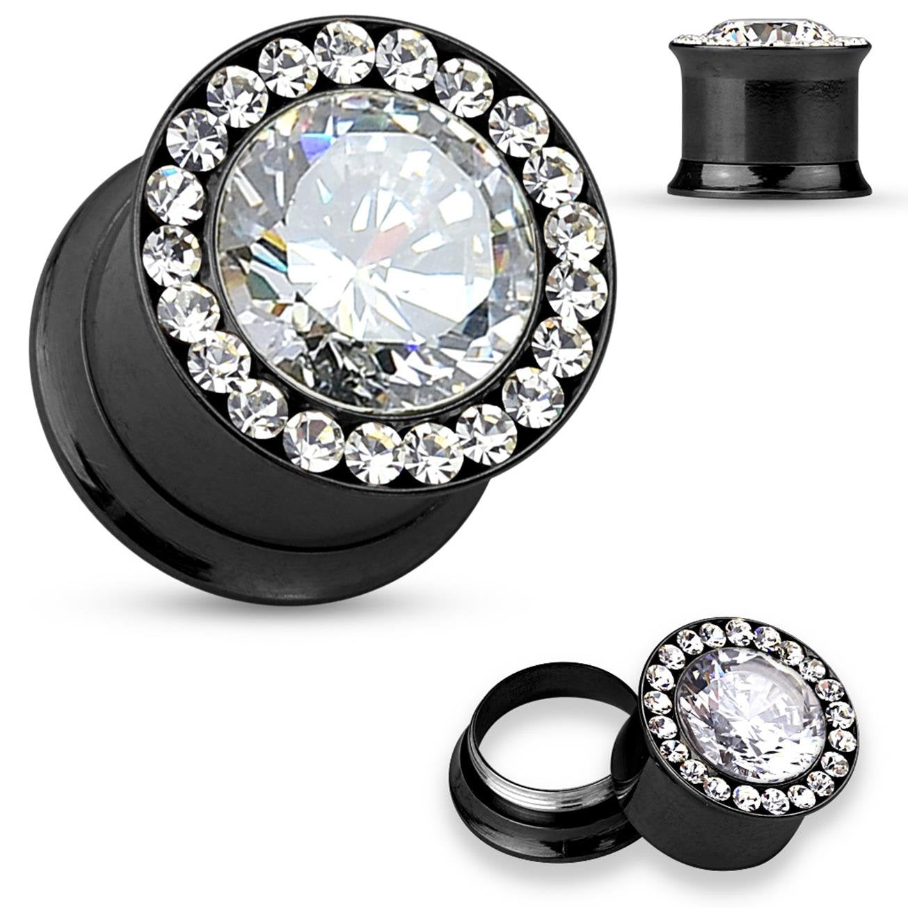 Ohrplug GROSSER ZIRKONIA Ohrpiercing Ohrschmuck Chirurgenstahl Tunnel Schraubverschluss Gold Schwarz Roségold Silber 6-12mm