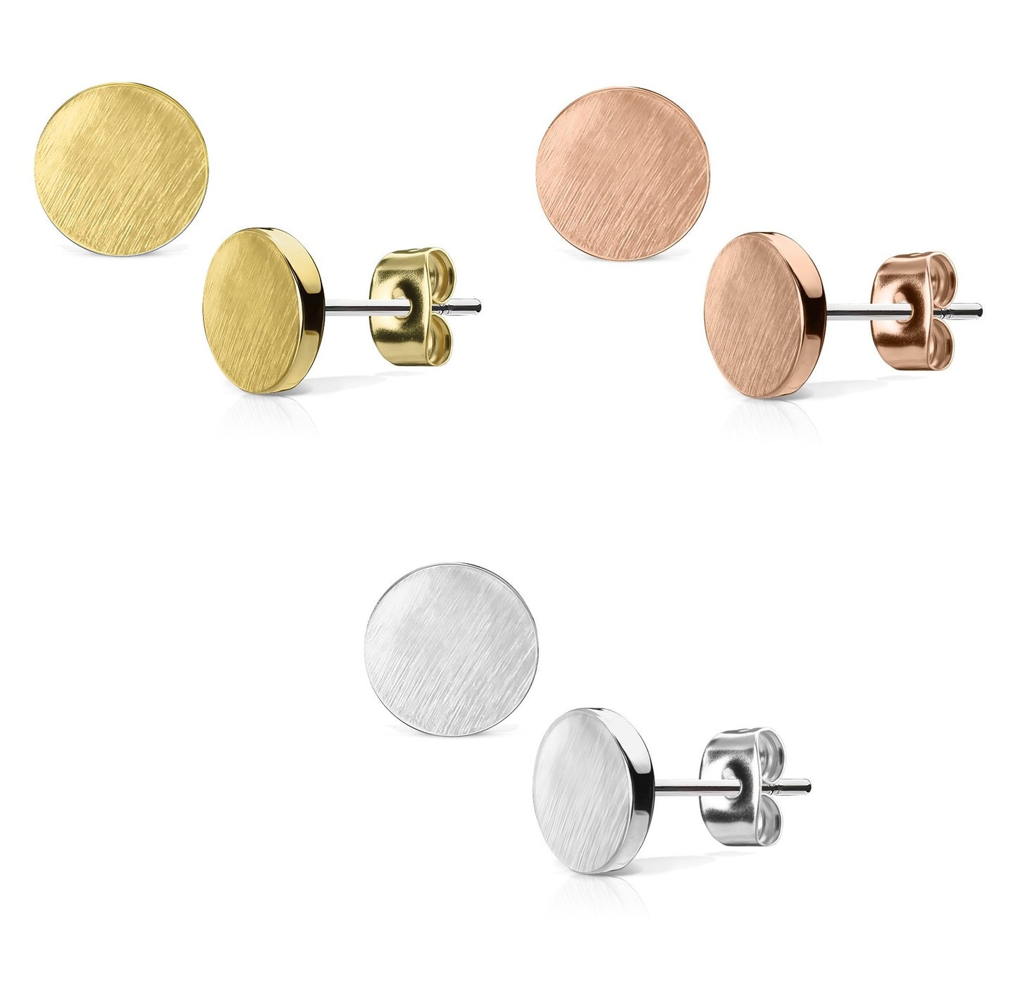 1 Paar Ohringe Ohrringe Set Stecker Edelstahl Chirurgenstahl Rund Round gebürstet Top silber roségold gold