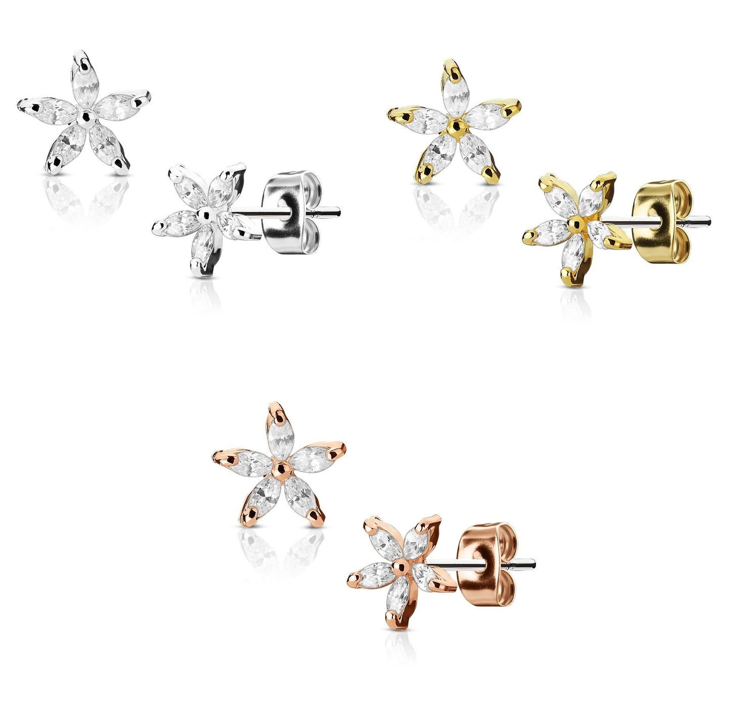 1 Paar Ohringe Ohrringe Set Stecker Edelstahl Chirurgenstahl Marquise Bluetenblatt clear Zirkonia gold silber roségold