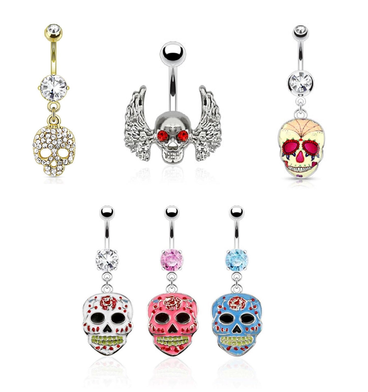 Bauchnabelpiercing 1,6mm 10mm Anhänger Totenkopf Skull Nabelpiercing Edelstahl Chirurgenstahl Bananabell Zirkonia 14 Karat