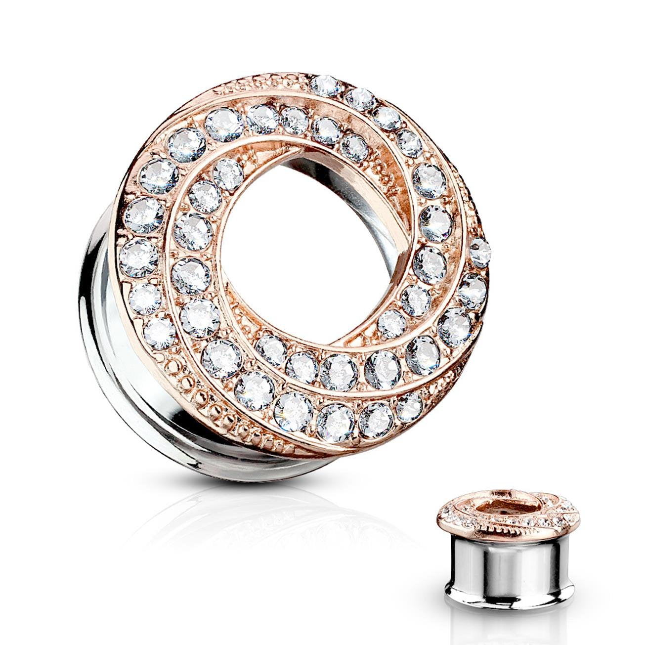 Ohrtunnel Glitzer-Wirbel ZIRKONIA Ohrpiercing Ohrschmuck Chirurgenstahl Plug Sattelverschluss Silber Gold Roségold Clear 6-16mm