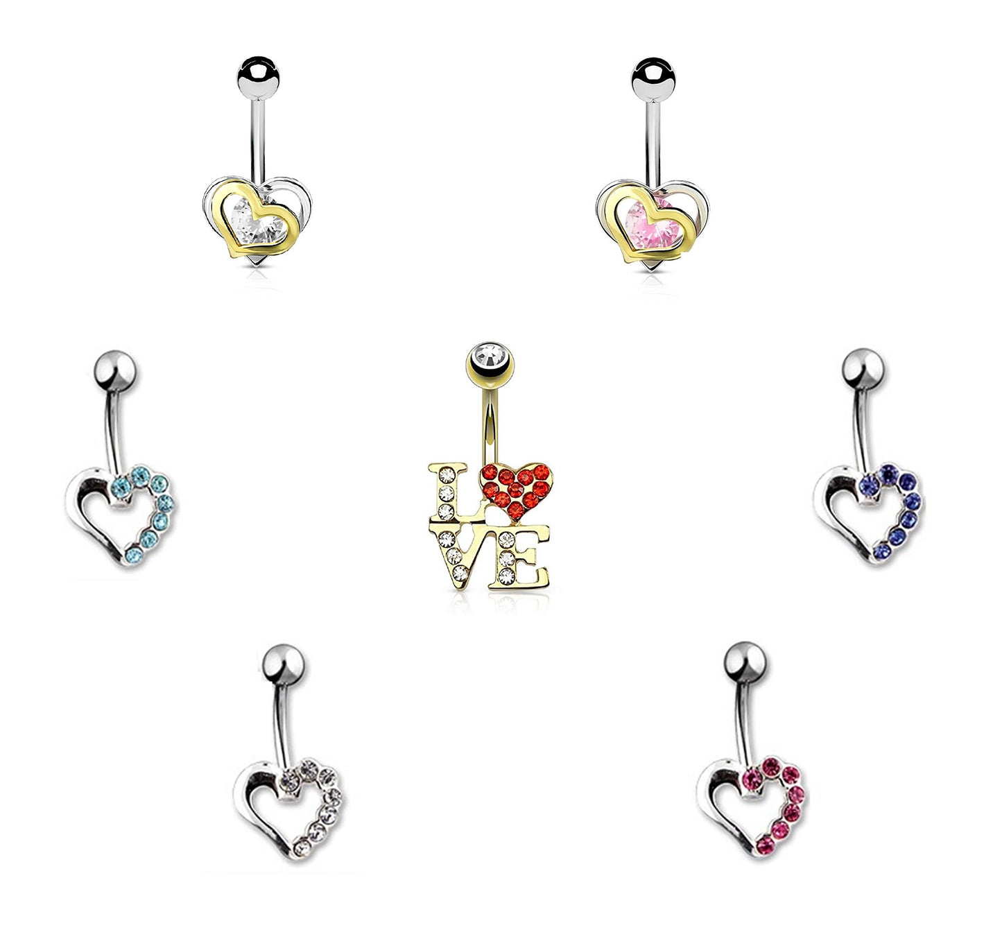 Bauchnabelpiercing 1,6mm 10mm Herz Nabelpiercing Edelstahl Chirurgenstahl Bananabell Zirkonia Silber Gold 14 Karat