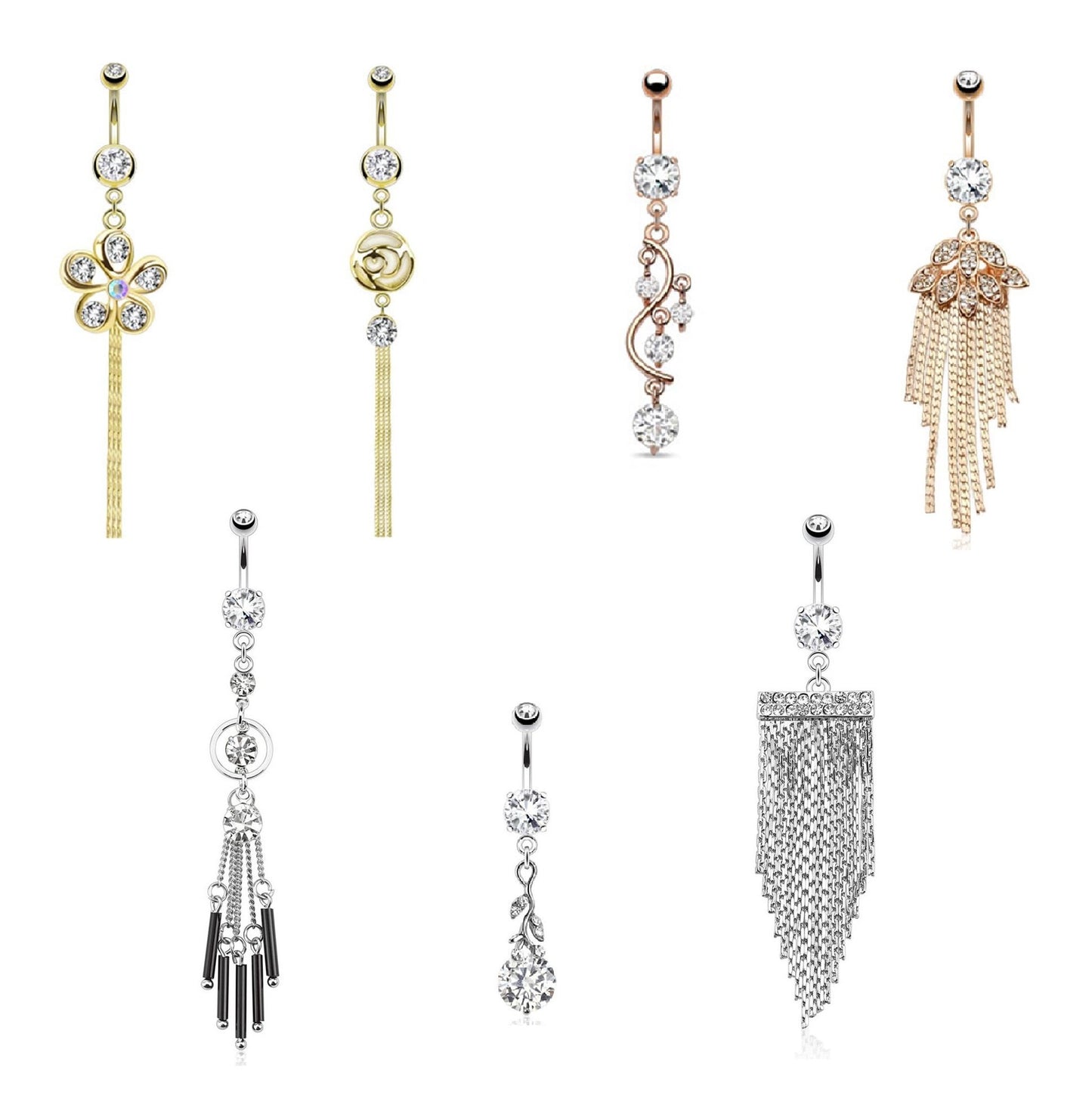 Bauchnabelpiercing Lange Anhänger Tropfen Blumen Rebe 1,6mm 10mm Stab Nabelpiercing Edelstahl Chirurgenstahl Bananabell Zirkonia