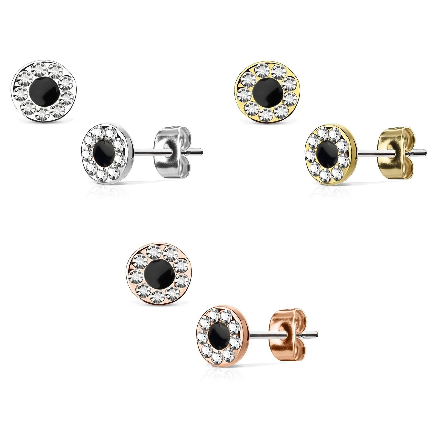 1 Paar Ohringe Ohrringe Set Stecker Edelstahl Chirurgenstahl Rund Schwarz Center clear Zirkonia gold silber roségold