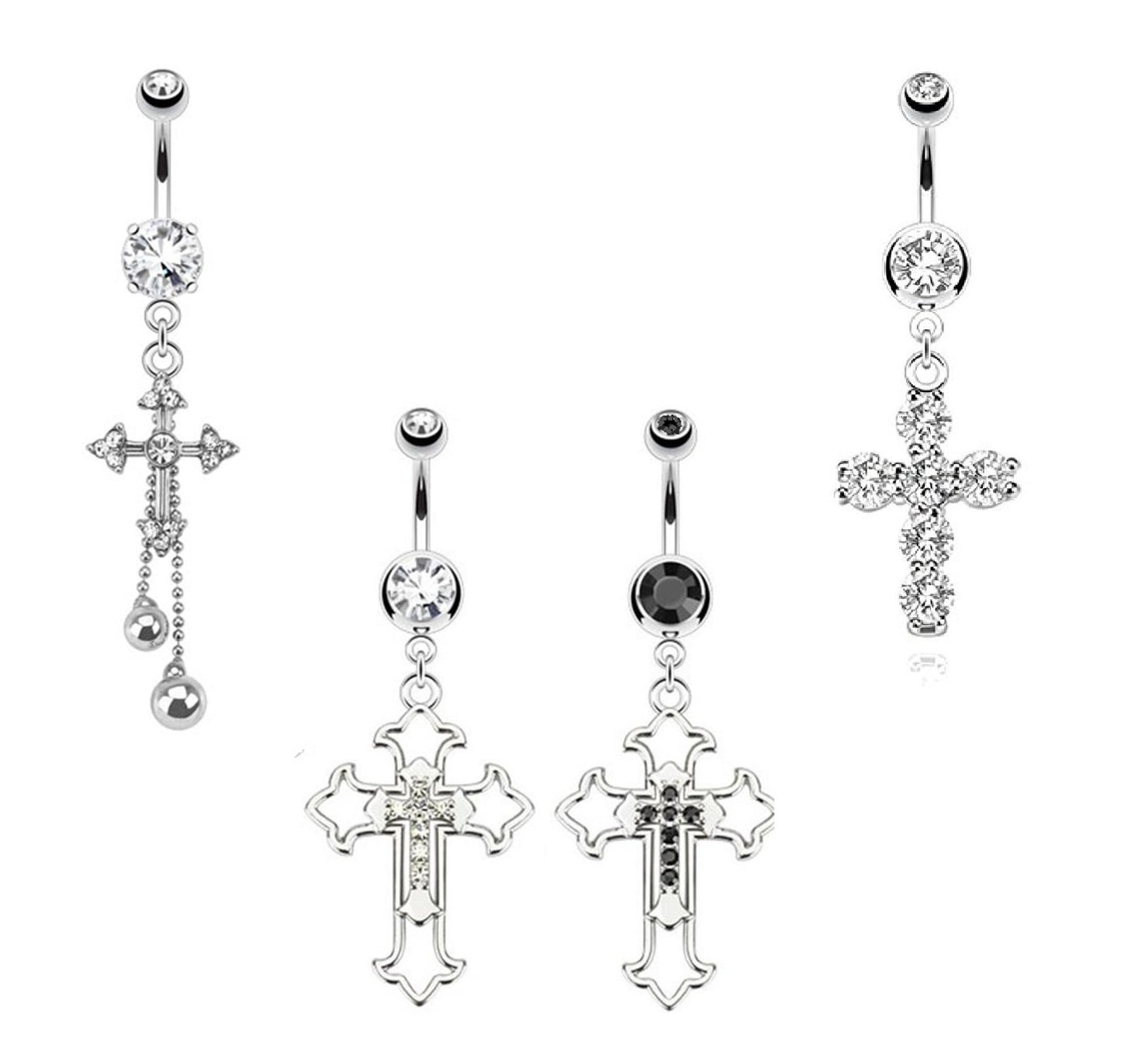 Bauchnabelpiercing Kreuz Anhänger 1,6mm 10mm Nabelpiercing Edelstahl Chirurgenstahl Bananabell Zirkonia Silber Clear Schwarz