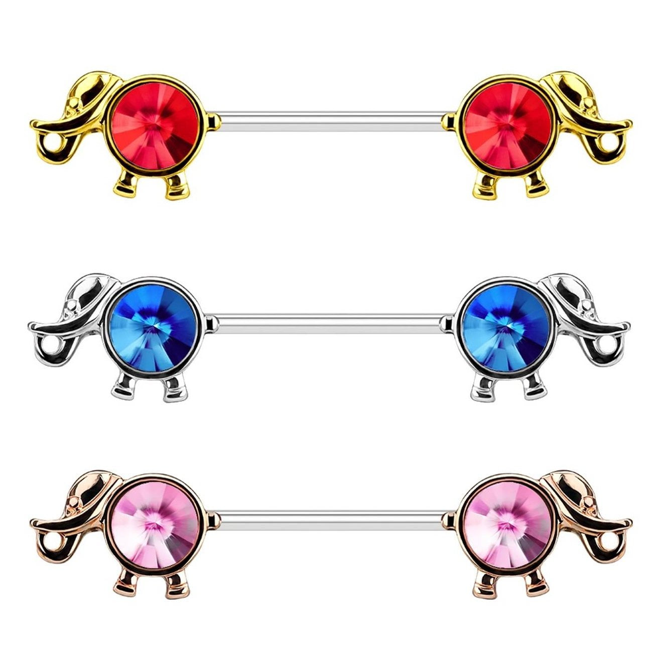 Brustwarzenpiercing Elefant ZIRKONIA Brustpiercing Intimpiercing Edelstahl Gold Silber Roségold Stab 1,6mm 14mm