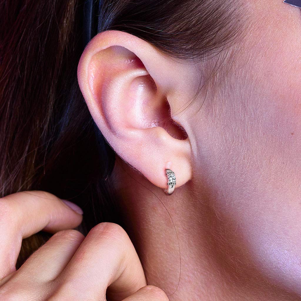 1 Paar Damen Creolen Antik-Silber Zirkonia Clear Ohrstecker Ohrringe Ohring Chirurgenstahl Klapp-Verschluss