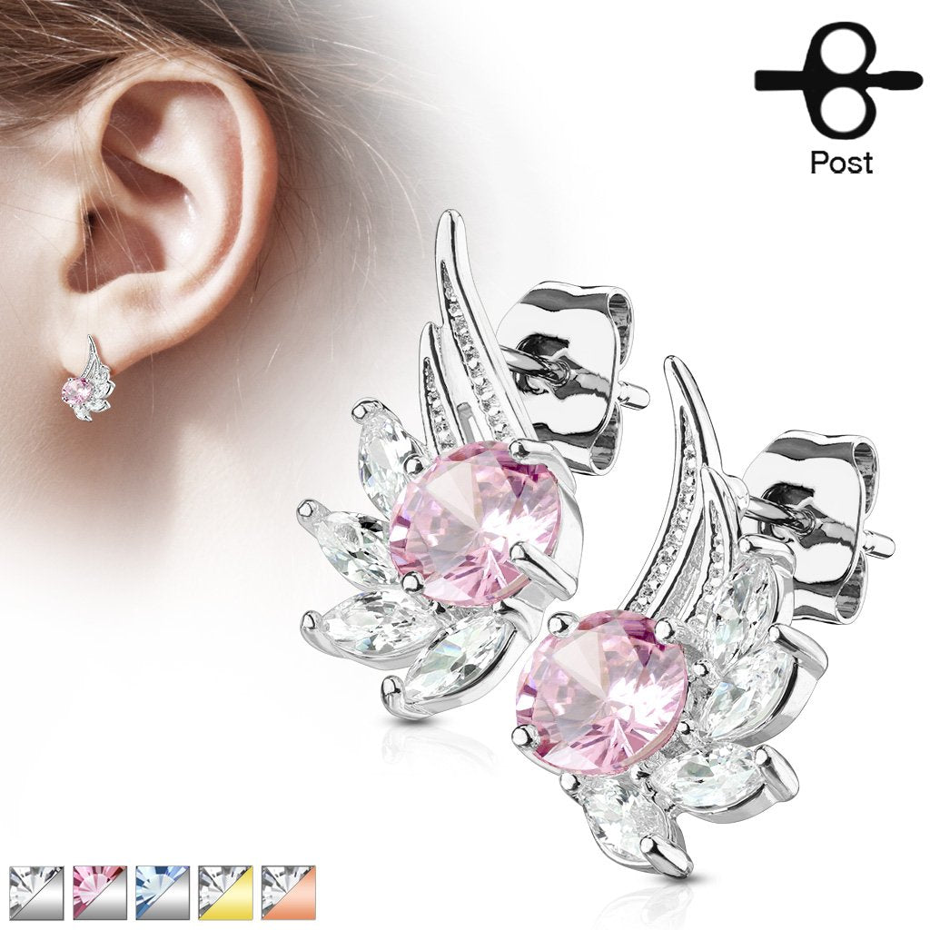 1 Paar ZIRKONIA ENGELS-FLÜGEL Ohringe Ohrringe Schmuck Ohrstecker Chirurgenstahl Silber Gold Roségold Multicolor