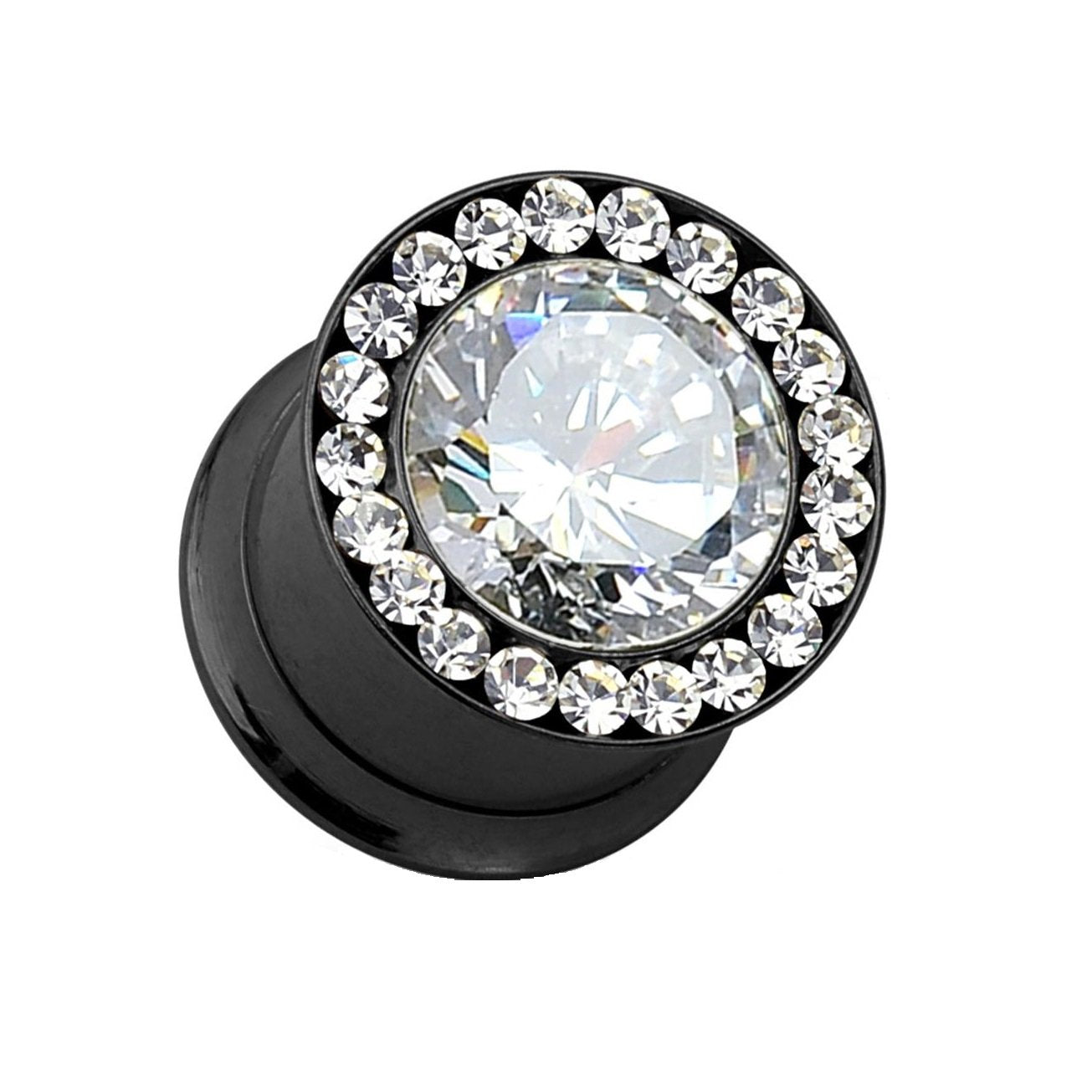 Ohrplug GROSSER ZIRKONIA Ohrpiercing Ohrschmuck Chirurgenstahl Tunnel Schraubverschluss Gold Schwarz Roségold Silber 6-12mm