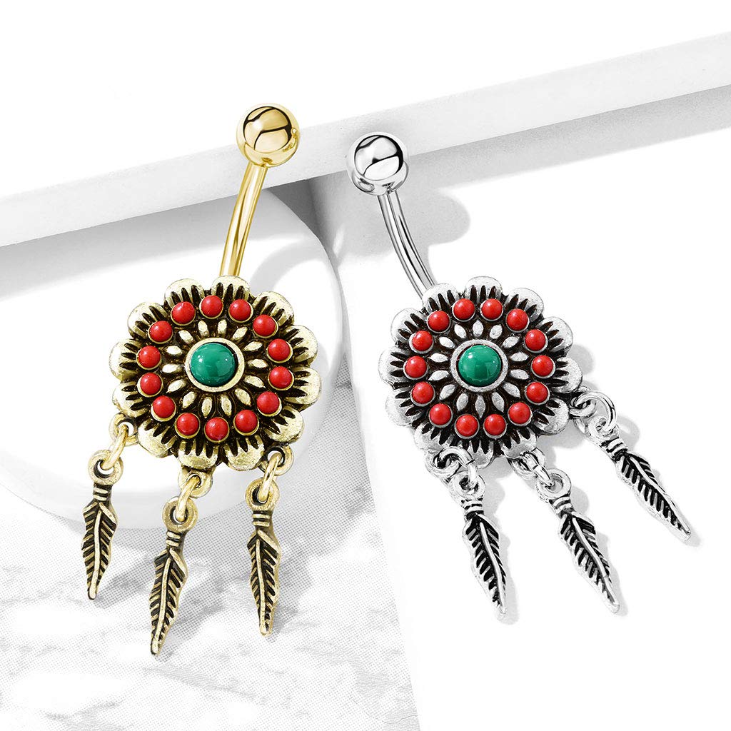 Bauchnabelpiercing AZTEKEN-Design Nabelpiercing Chirurgenstahl Bananabell Gold Silber viele Farben Stab 1,6/10mm