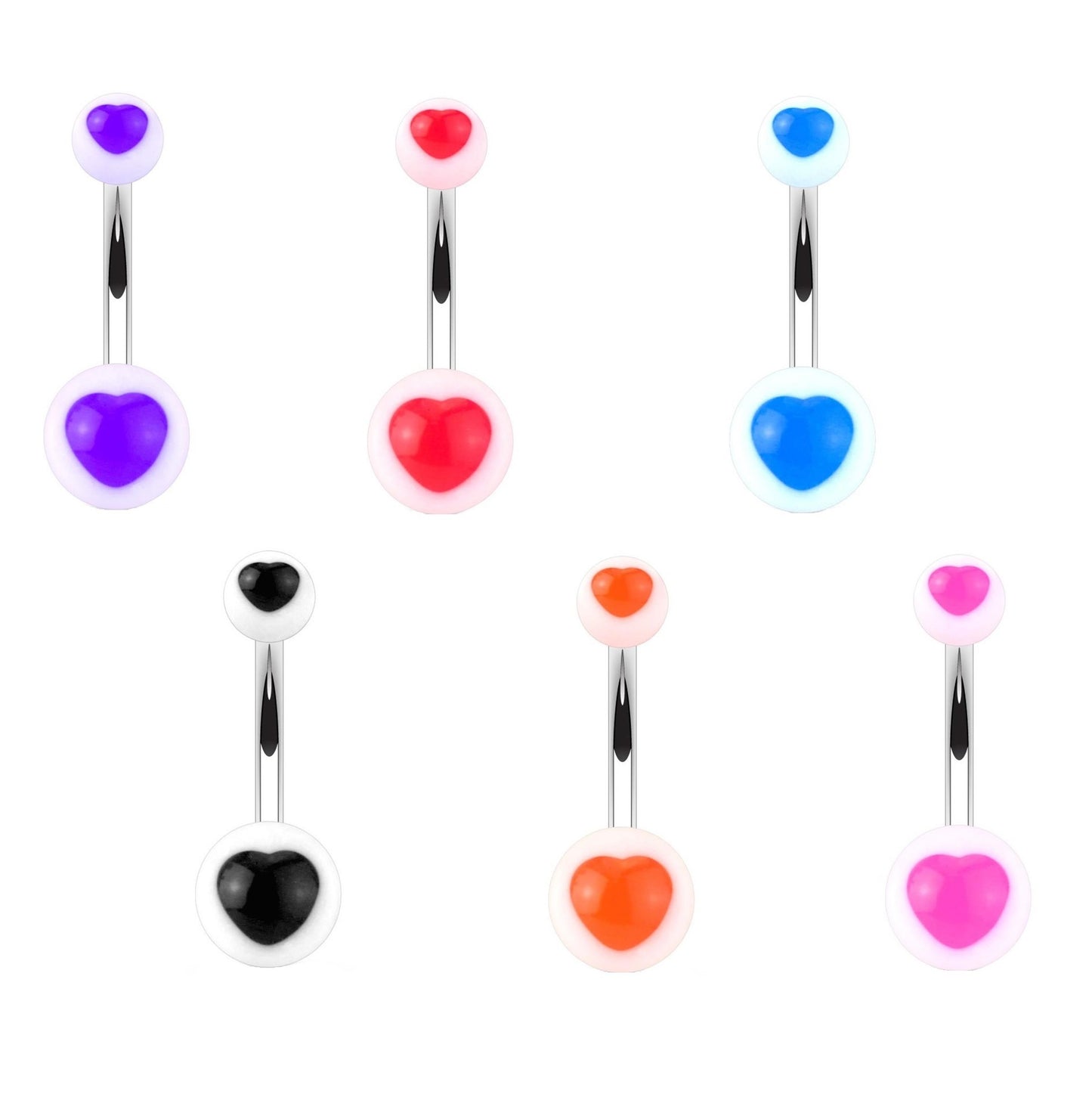 Bauchnabelpiercing UV Herz Nabelpiercing ACRYL-Kugeln Bananabell Edelstahl Stab-Dicke 1,6mm Stab-länge 10mm