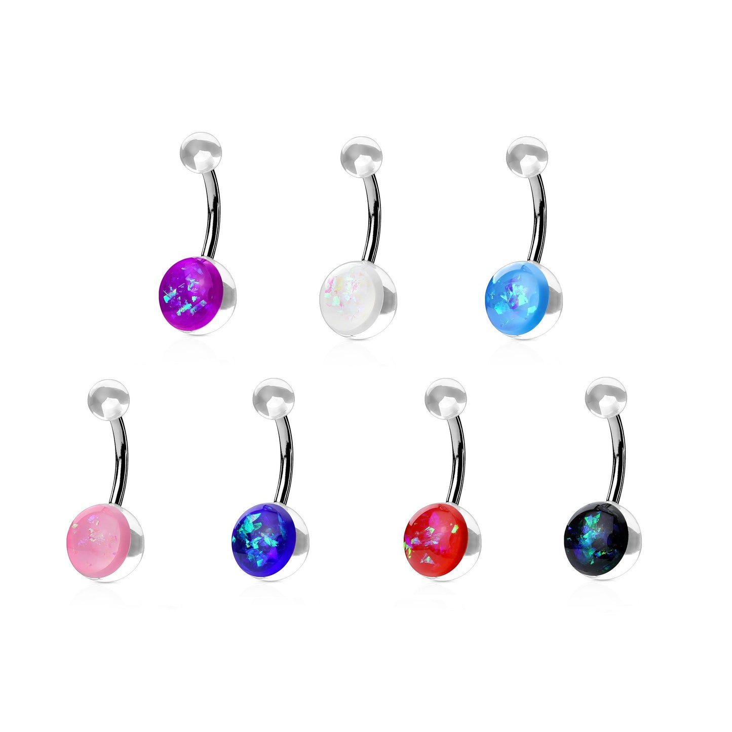 Bauchnabelpiercing Glitzer-OPAL1,6mm 10mm Nabelpiercing Chirurgenstahl Bananabell Acryl Silber Lila Blau Clear Grün Pink Aqua Rot