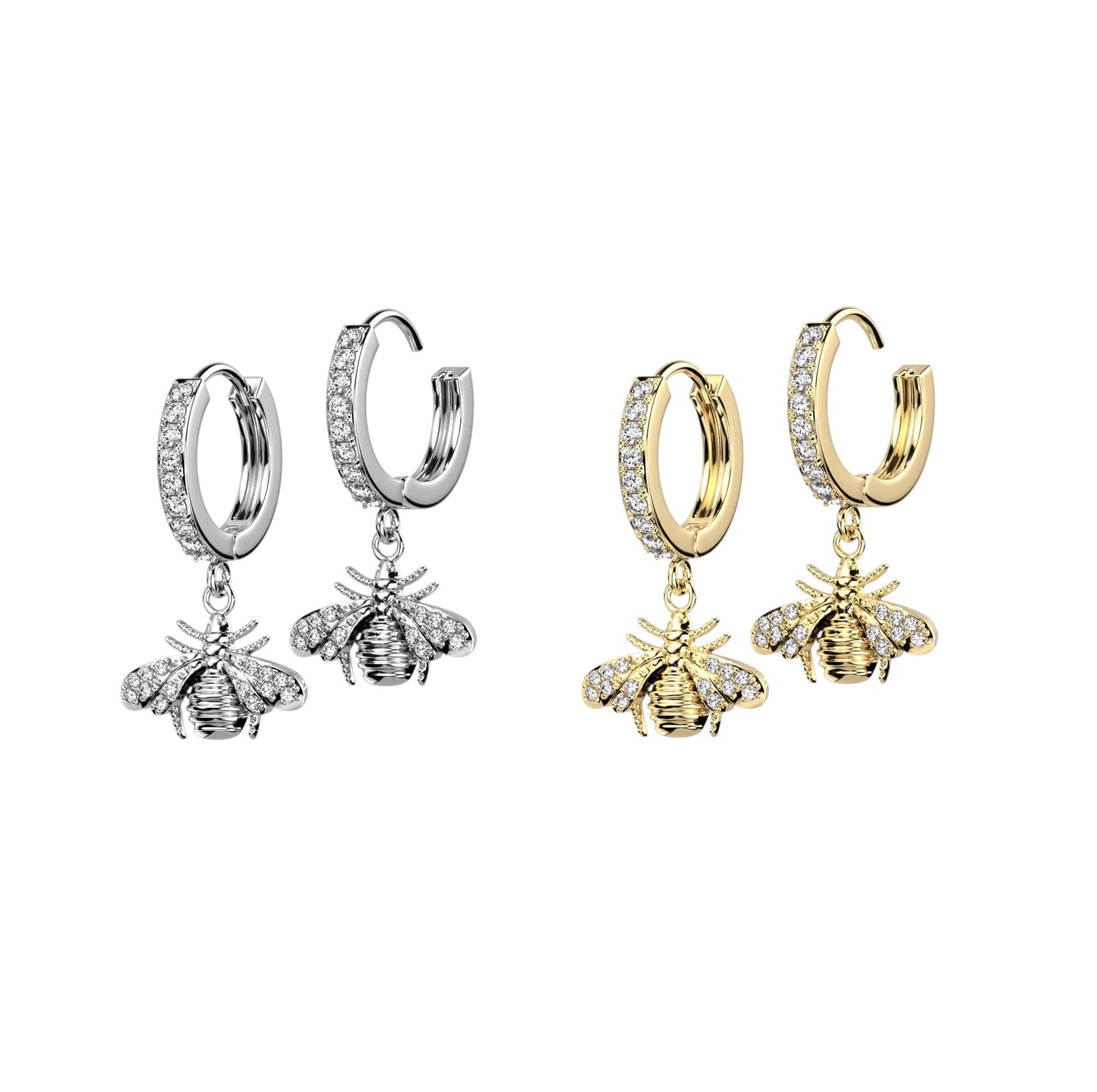 1 Paar Damen Creolen Ohrhänger Anhänger Biene Pavé Zirkonia Clear Ohrringe Ohrstecker Silber Gold
