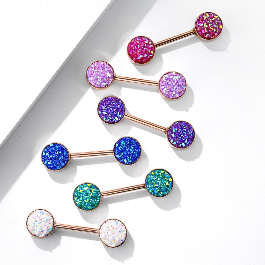 Brustwarzenpiercing Glitzer KRISTALL-Steine Brustpiercing Nippelpiercing Chirurgenstahl Roségold Multicolor Stab 1,6/14mm Stein 9mm