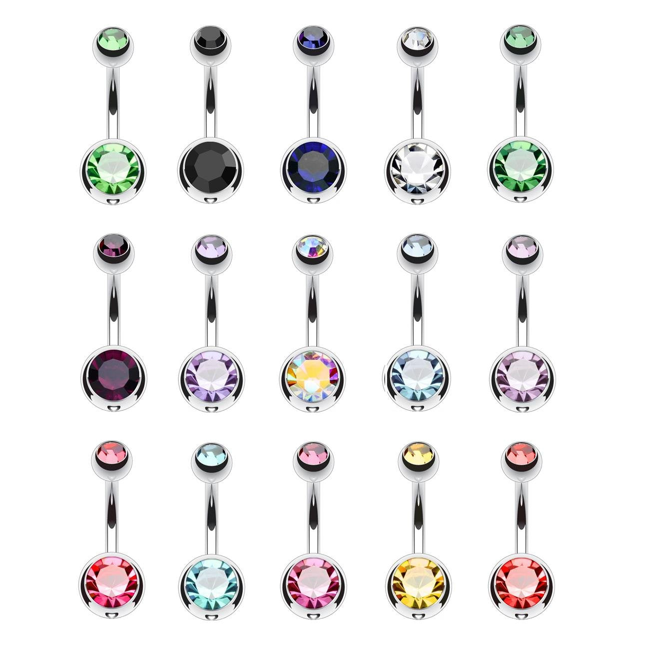 Bauchnabelpiercing 2 ZIRKONIA Nabelpiercing Chirurgenstahl Bananabell Silber Multicolor Stab 1,6/10mm Kugeln 5/8mm