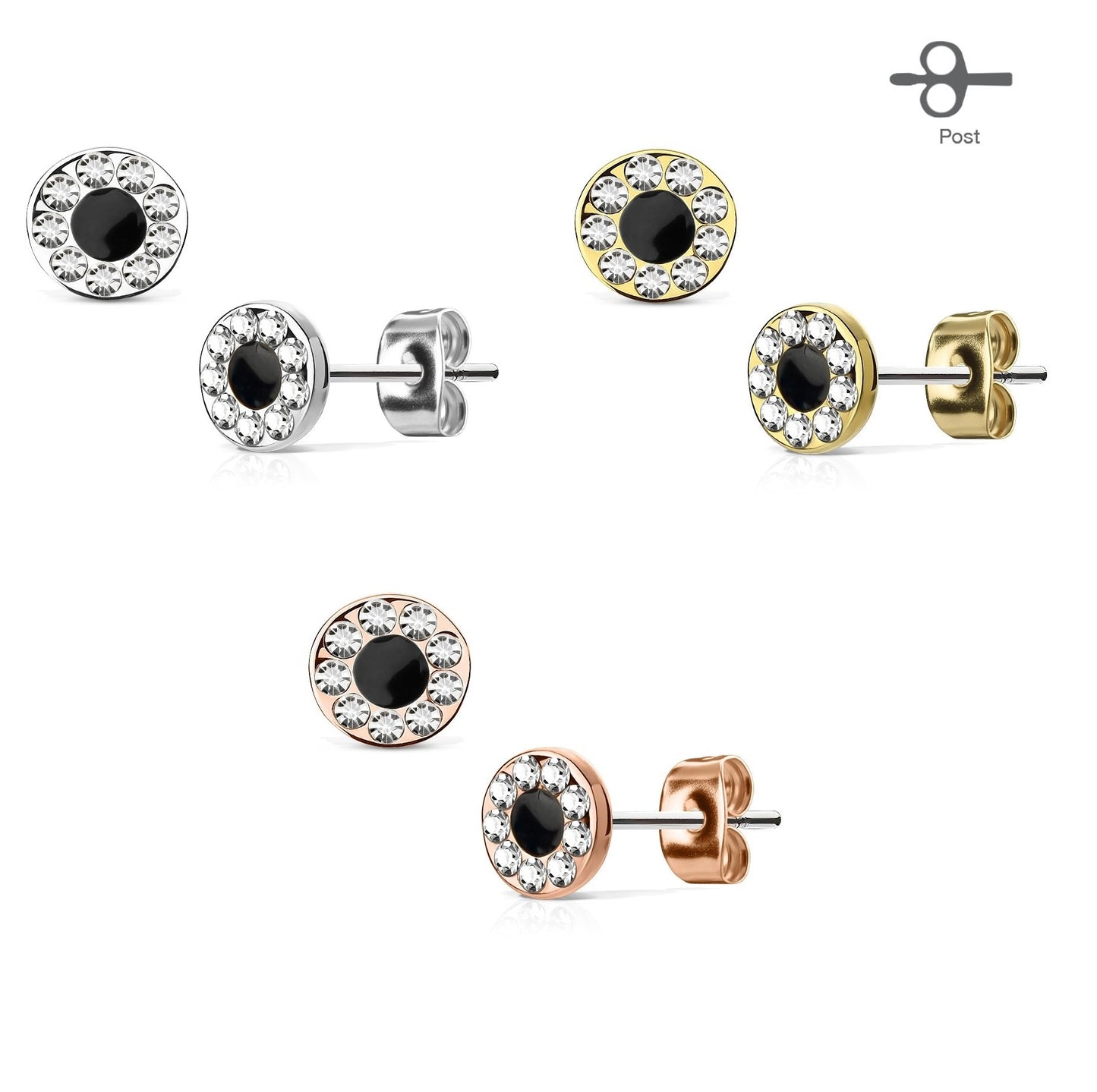 1 Paar Ohringe Ohrringe Set Stecker Edelstahl Chirurgenstahl Rund Schwarz Center clear Zirkonia gold silber roségold