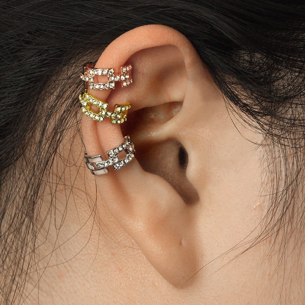 Ohrklemme GLITZERNDE ZIRKONIA VIERECKE clear Ohrringe Ohrclip Fake-Piercing Messing Silber Gold Roségold
