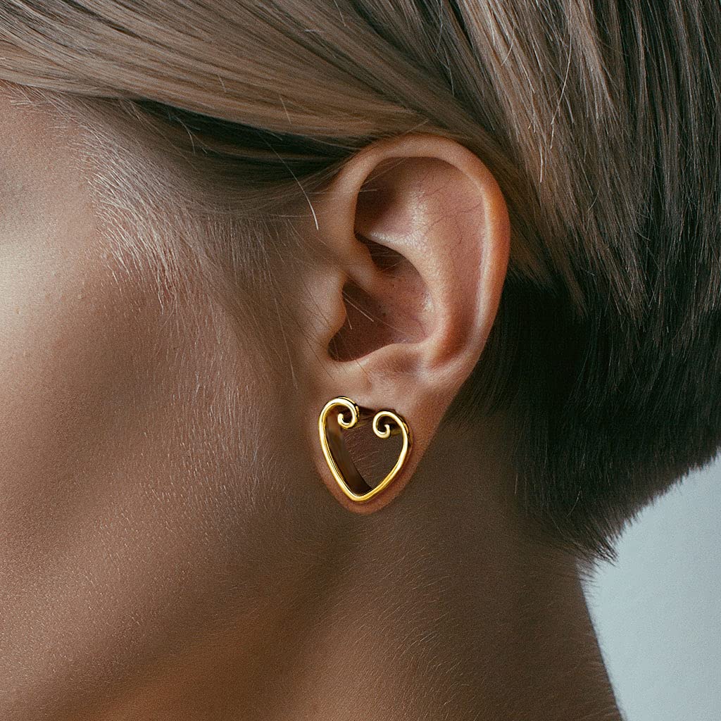 Ohrtunnel Vintage-Herz Gold Ohrpiercing Chirurgenstahl Ohrschmuck Plug 8-25mm Sattelverschluss