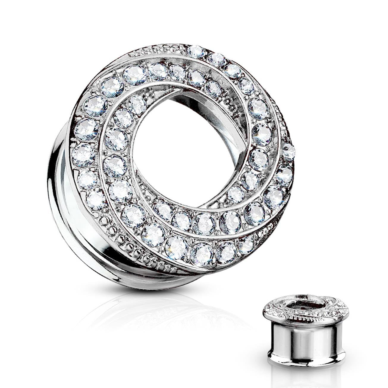 Ohrtunnel Glitzer-Wirbel ZIRKONIA Ohrpiercing Ohrschmuck Chirurgenstahl Plug Sattelverschluss Silber Gold Roségold Clear 6-16mm